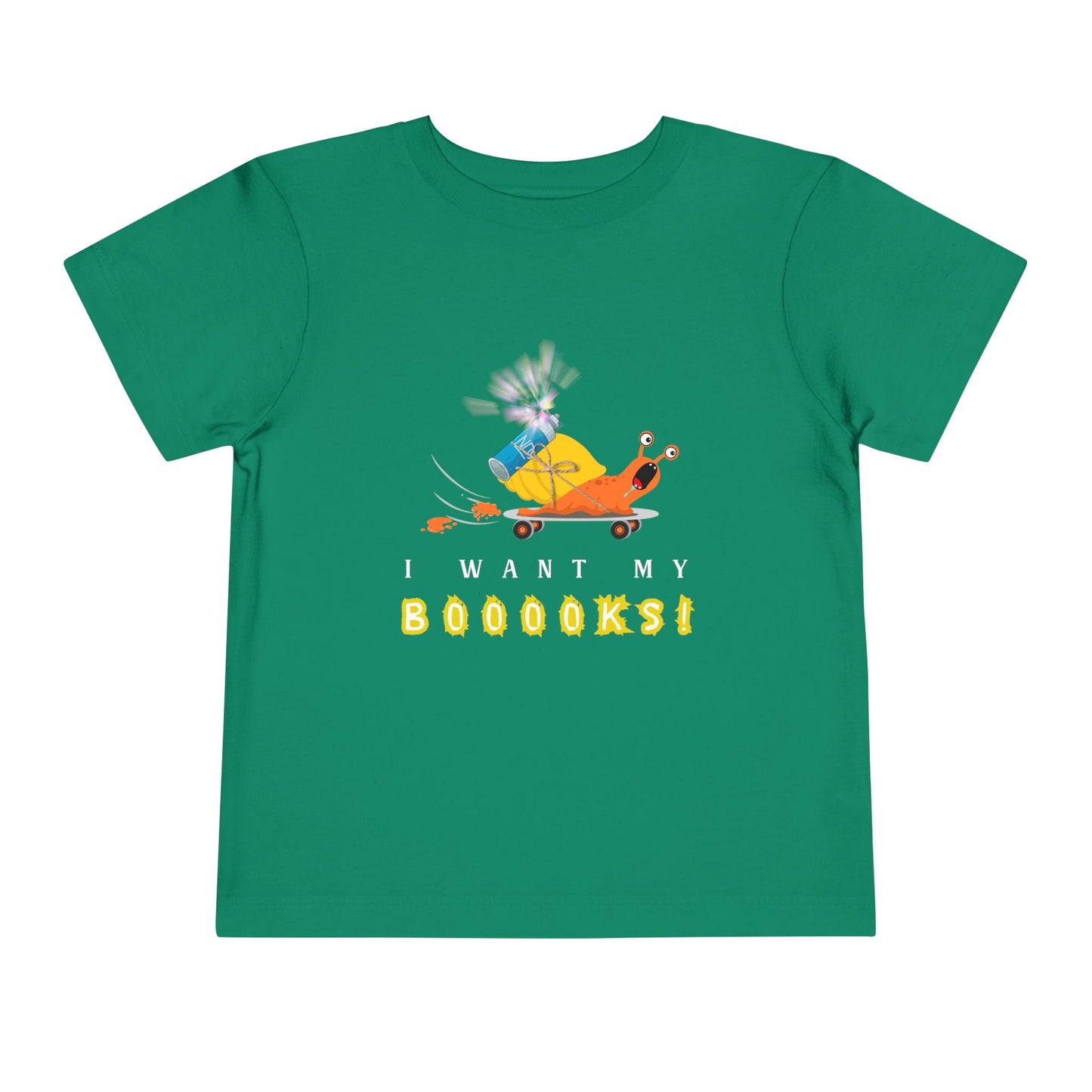 Toddler I Want My Booooks! Snail Tee – Funny Reading Shirt for Kids Who Zoom to Storytime