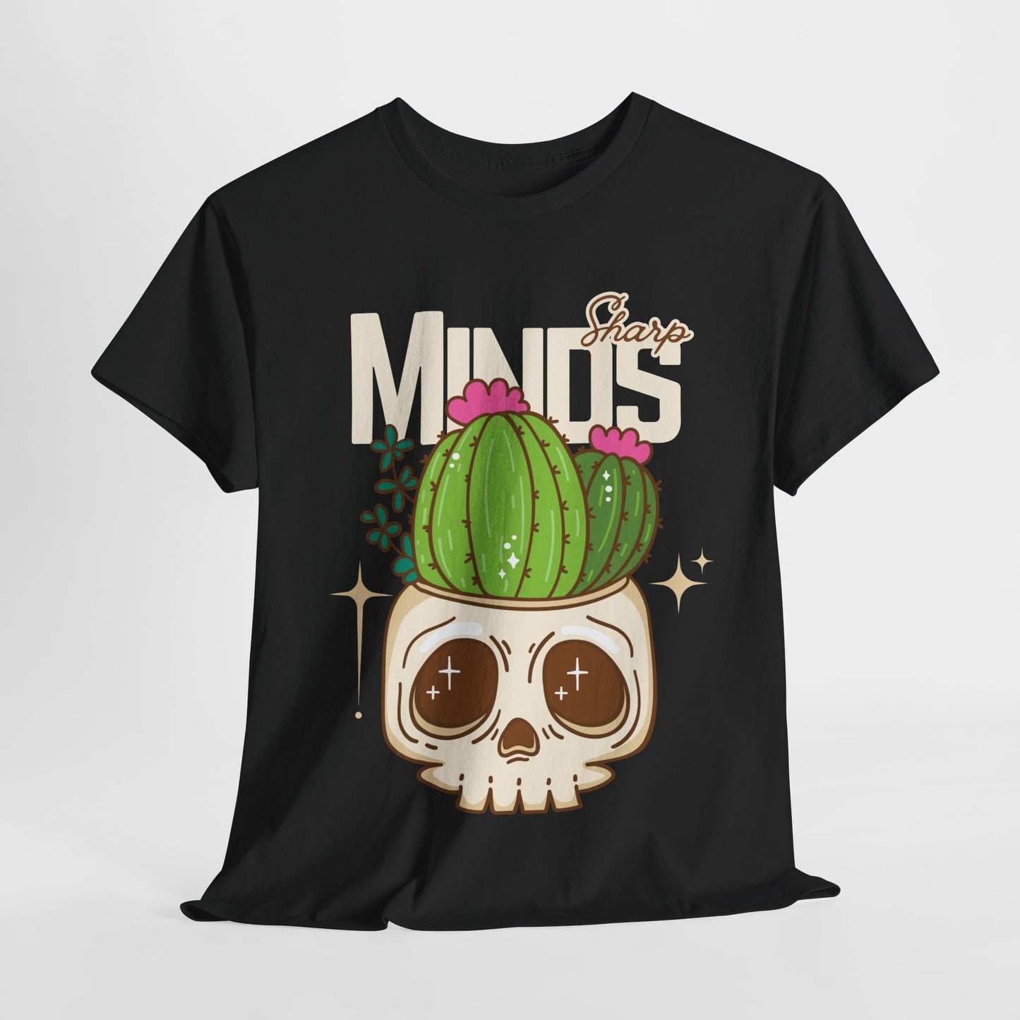 Teen/Adult Unisex "Sharp Minds" Skull & Cactus Graphic T-Shirt – Bold Bookish Style Tee