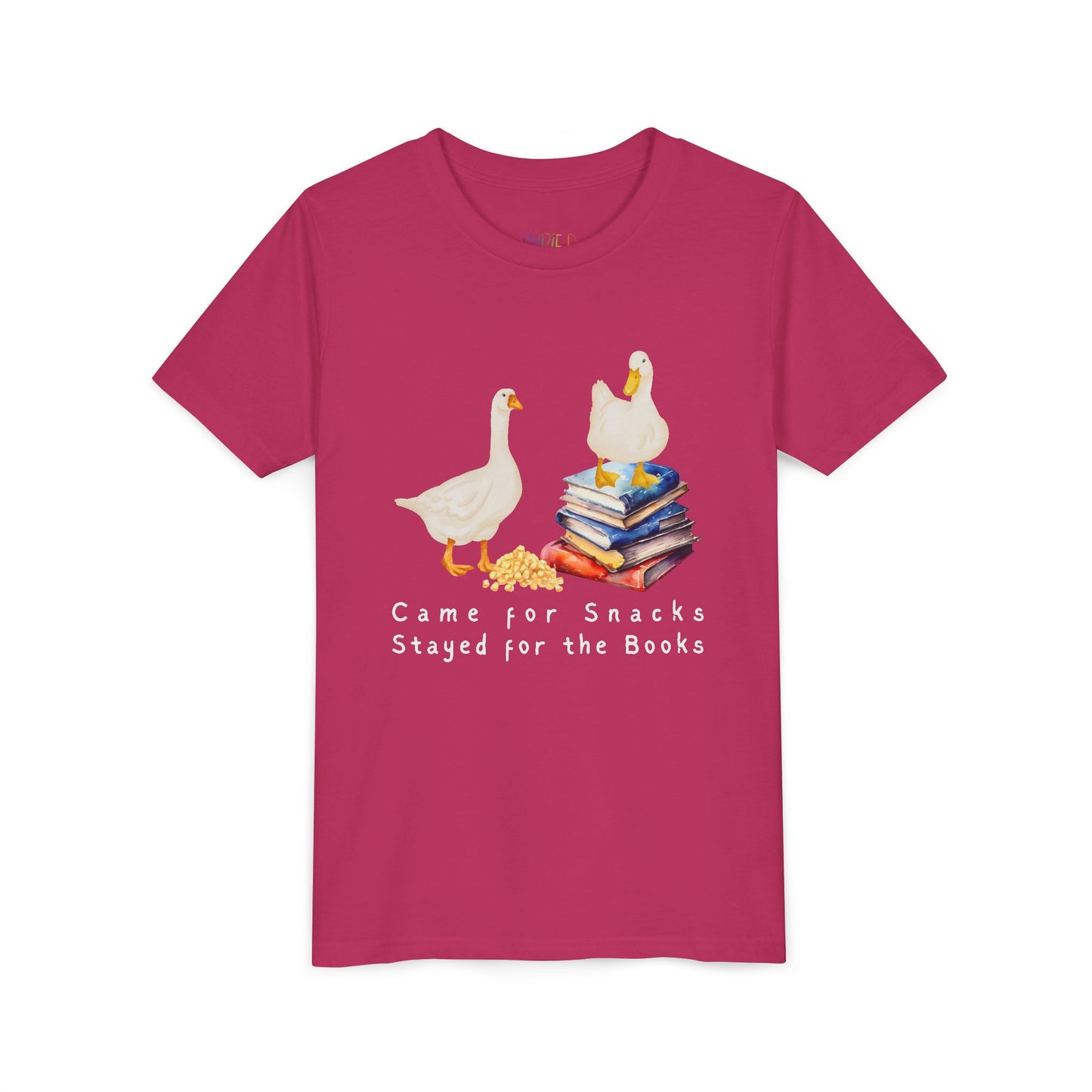 Youth Came for Snacks, Stayed for the Books Tee – Funny Duck Shirt for Hungry Little Readers