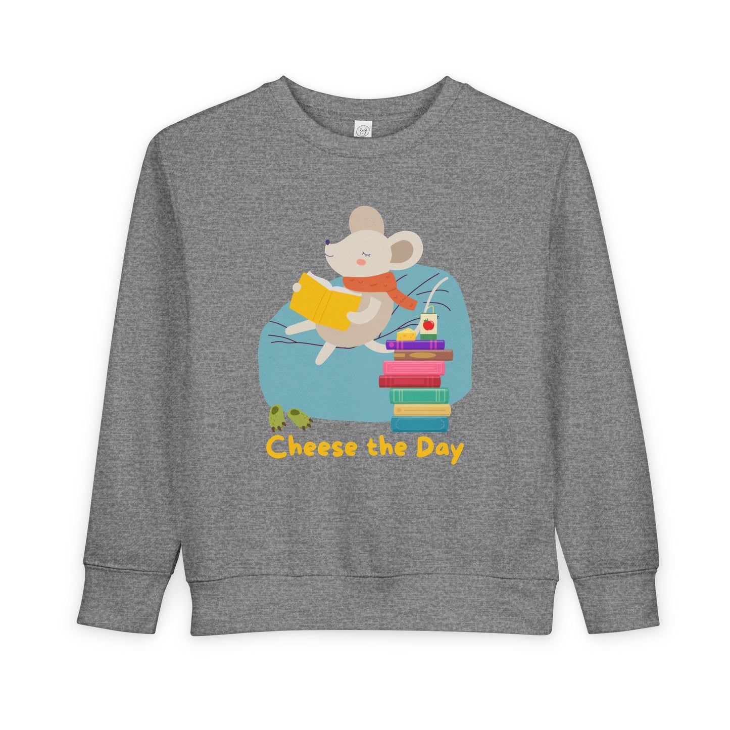 Toddler Cheese the Day Sweatshirt β Adorable Mouse Reading Crewneck for Little Bookworms