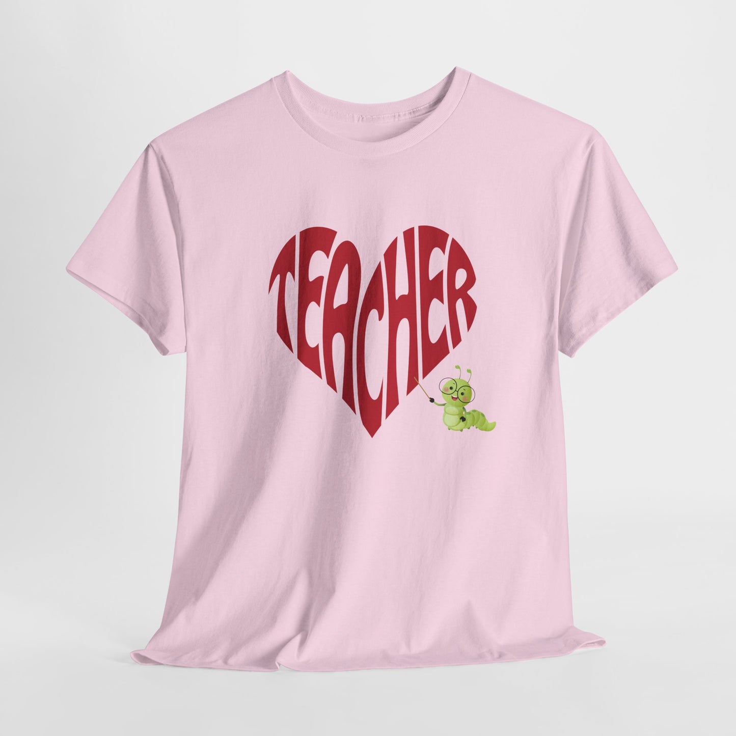 Teen/Adult Unisex Teacher Heart Tee – Retro Style with Bookworm Charm