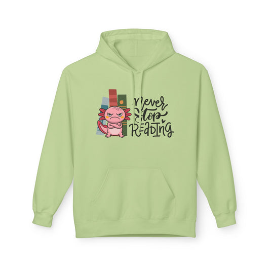 Teen/Adult Unisex Never Stop Reading Hoodie – Funny Axolotl Book Lover Design