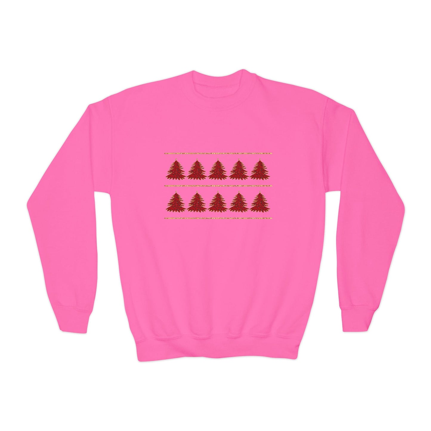Youth Festive Red Tree Rows Sweatshirt Printify