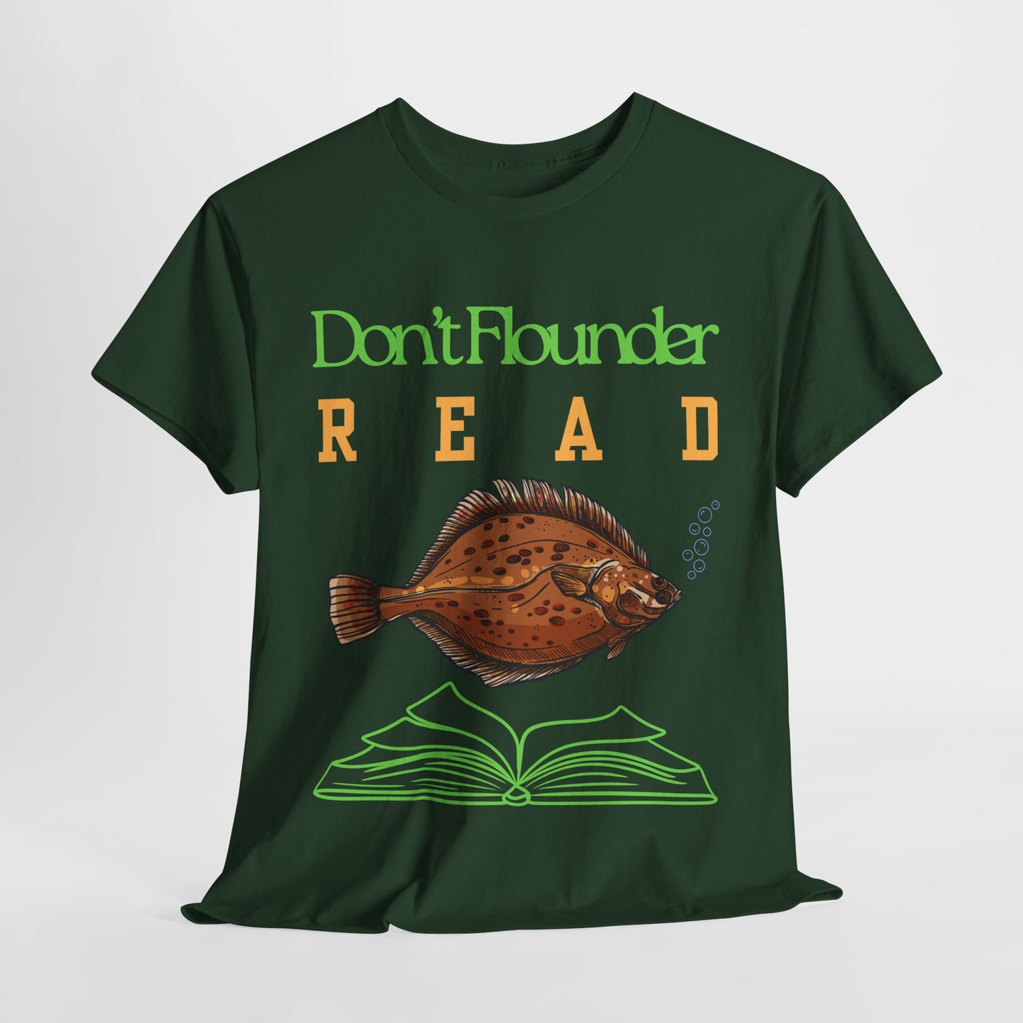 Teen/Adult Unisex Don’t Flounder Read Tee – Funny Fish Pun Shirt for Book Lovers