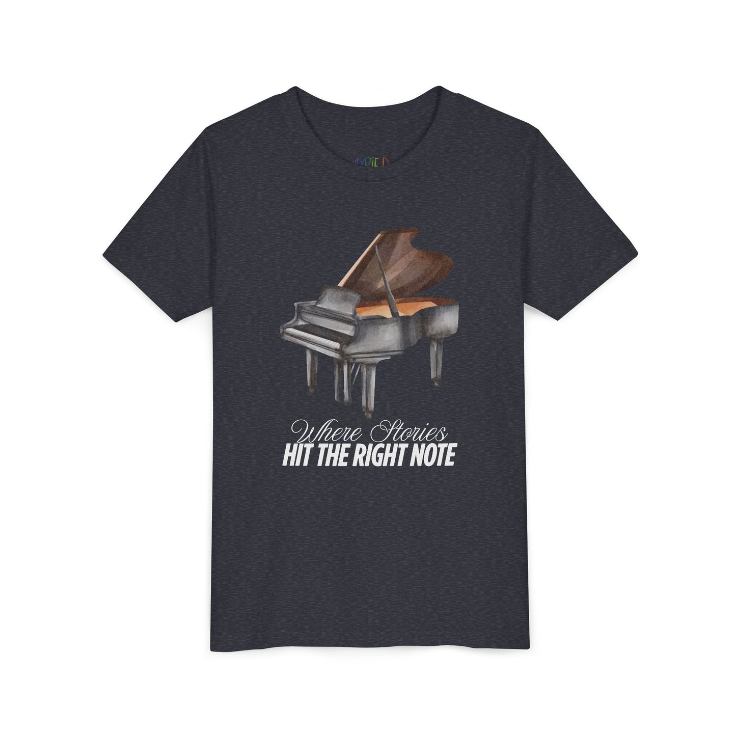 Youth Where Stories Hit the Right Note Tee – Piano Shirt for Kids Who Love Music and Meaning