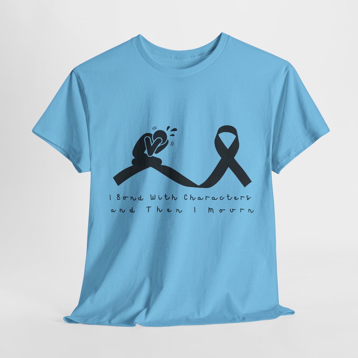 Teen/Adult Unisex I Bond With Characters and Then I Mourn Tee – Book Loss Awareness (Ribbon Edition)