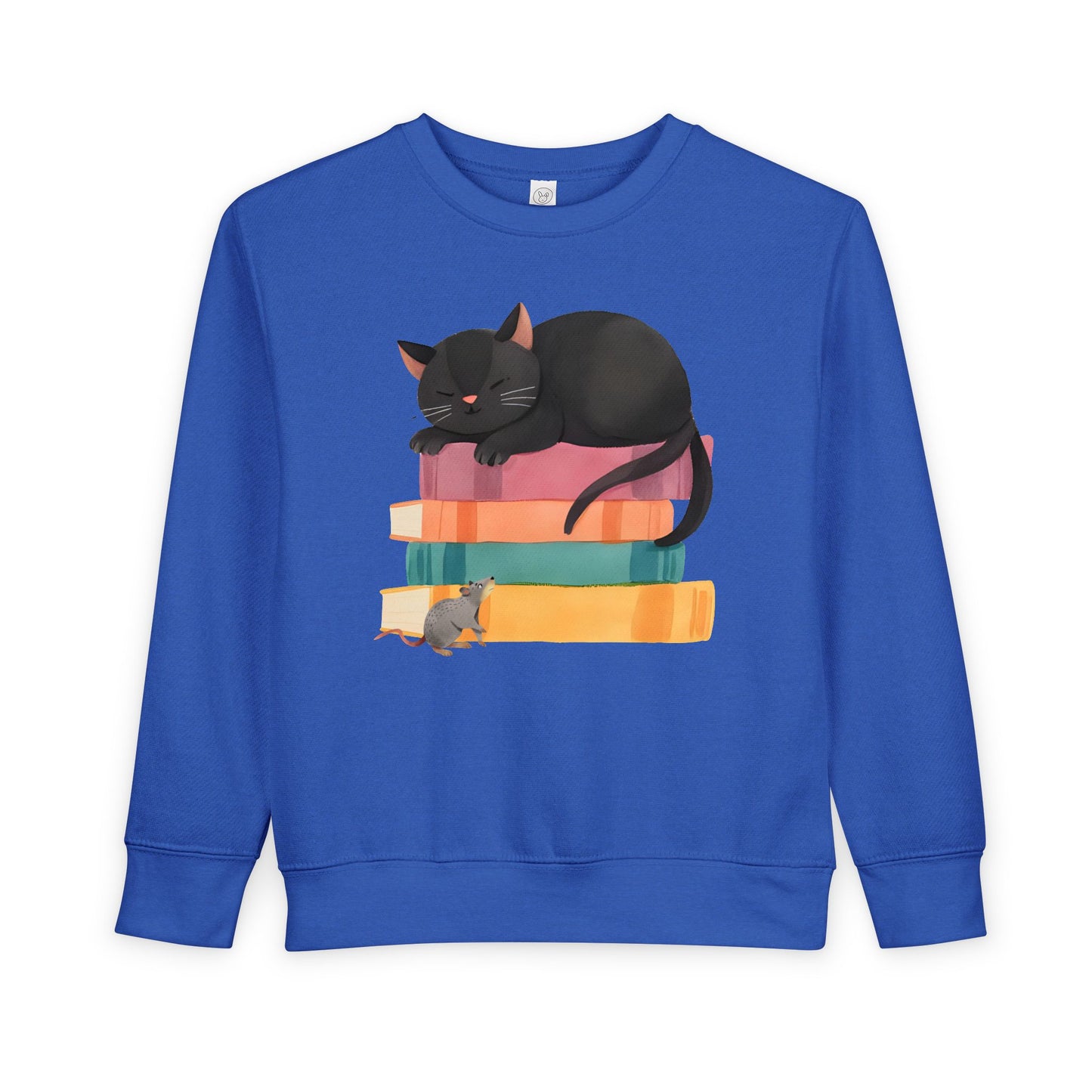 Toddler Cat Nap Story Stack Sweatshirt β Cozy Reading Cat & Mouse Crewneck for Book-Loving Kids