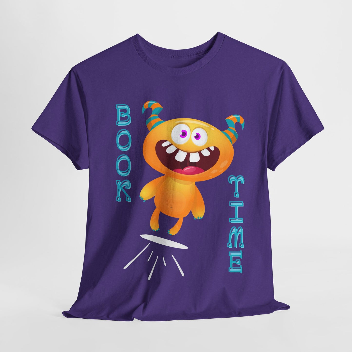 Teen/Adult Unisex “Book Time” Tee – Playful Yellow Monster Reader Shirt for Book Lovers