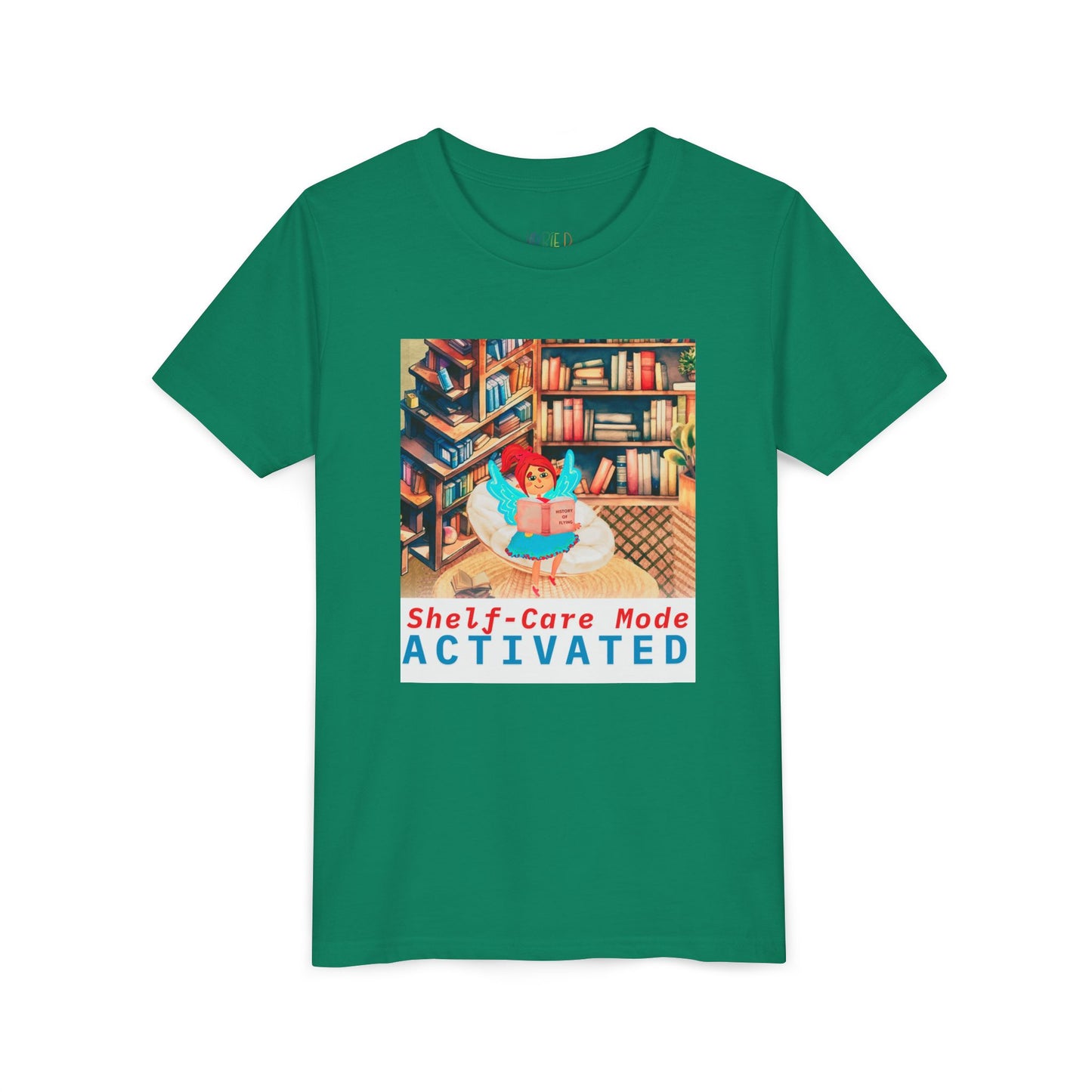 Youth Shelf-Care Mode Activated Youth Tee – Recharge with a Good Book