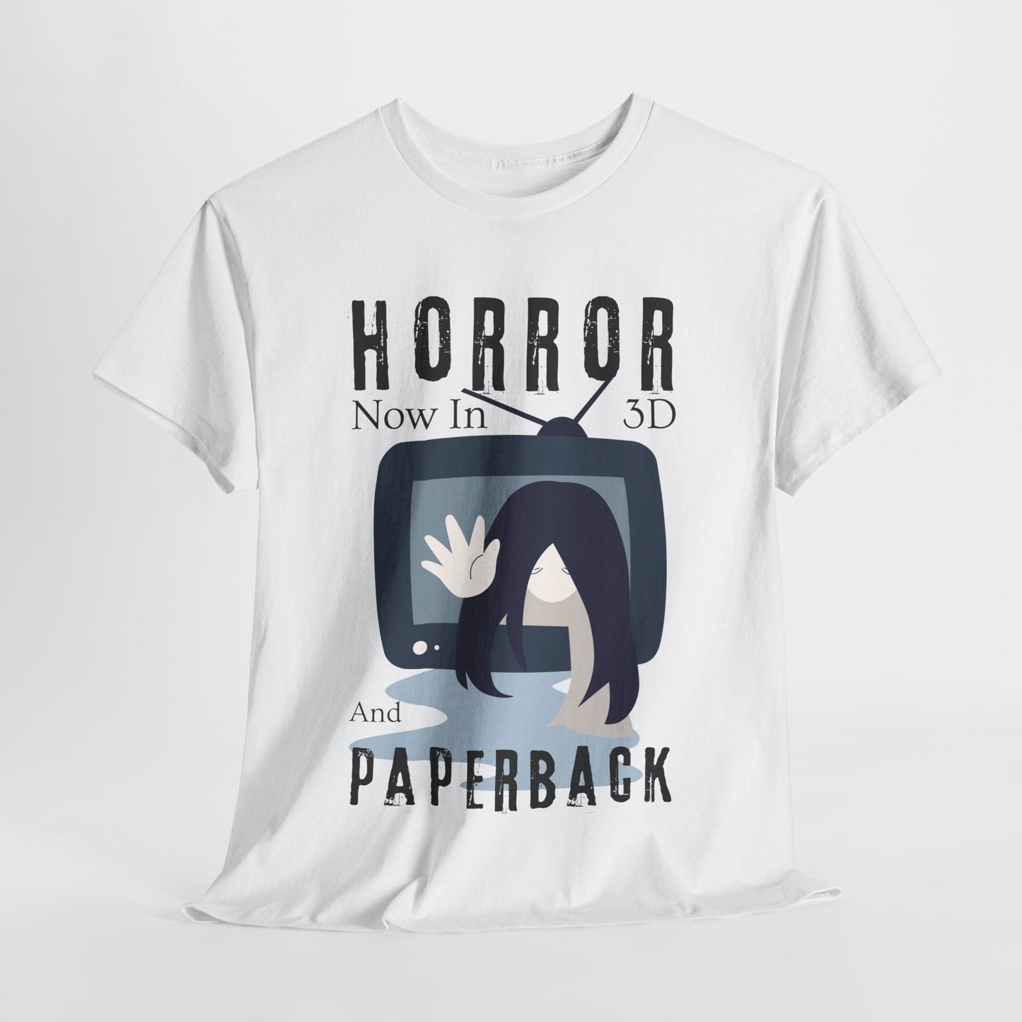 Teen/Adult Unisex Horror in 3D and Paperback T-Shirt – Creepy Retro Graphic Tee