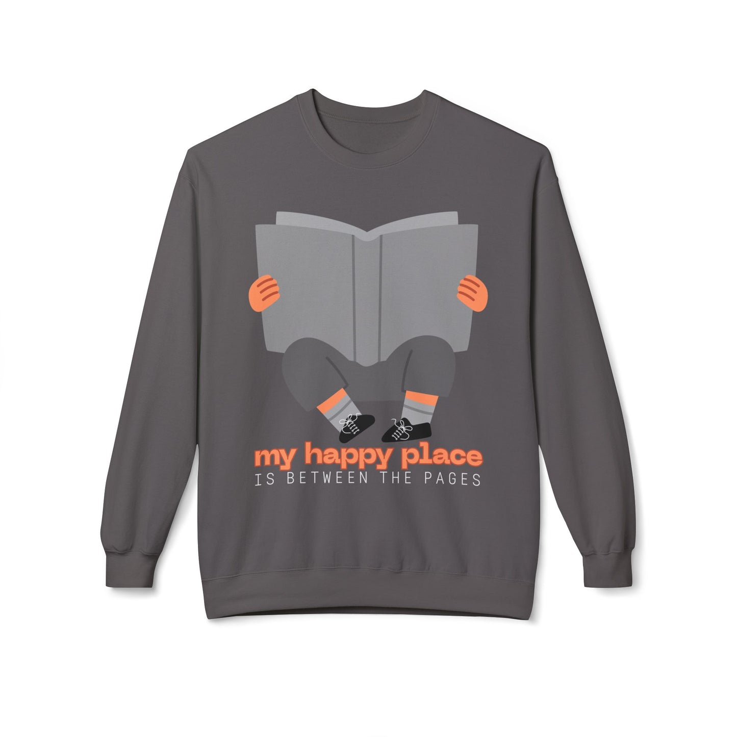 Teen/Adult Unisex My Happy Place Is Between the Pages Sweatshirt – Cozy Book Lover Reading Apparel