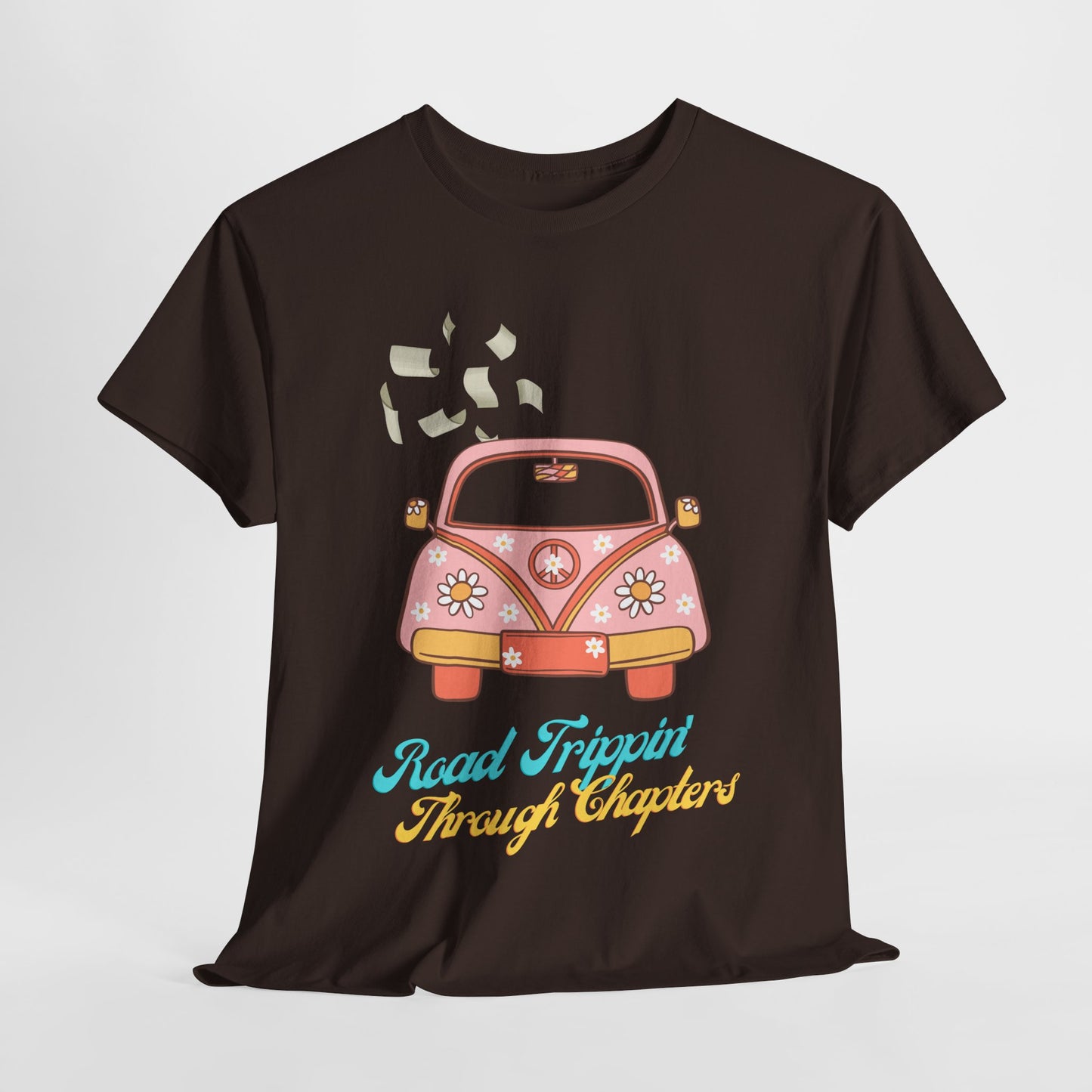Teen/Adult Unisex Road Trippin’ Through Chapters Tee – Groovy Gift for Book Lovers on a Journey