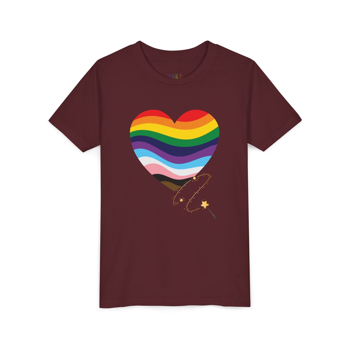 Youth Wand-Swished Rainbow Heart Tee – Lead with Love, Shine with Pride