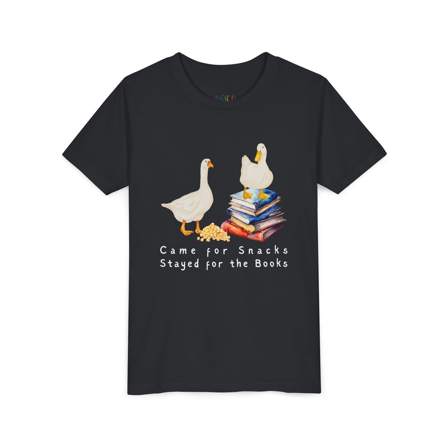 Youth Came for Snacks, Stayed for the Books Tee – Funny Duck Shirt for Hungry Little Readers
