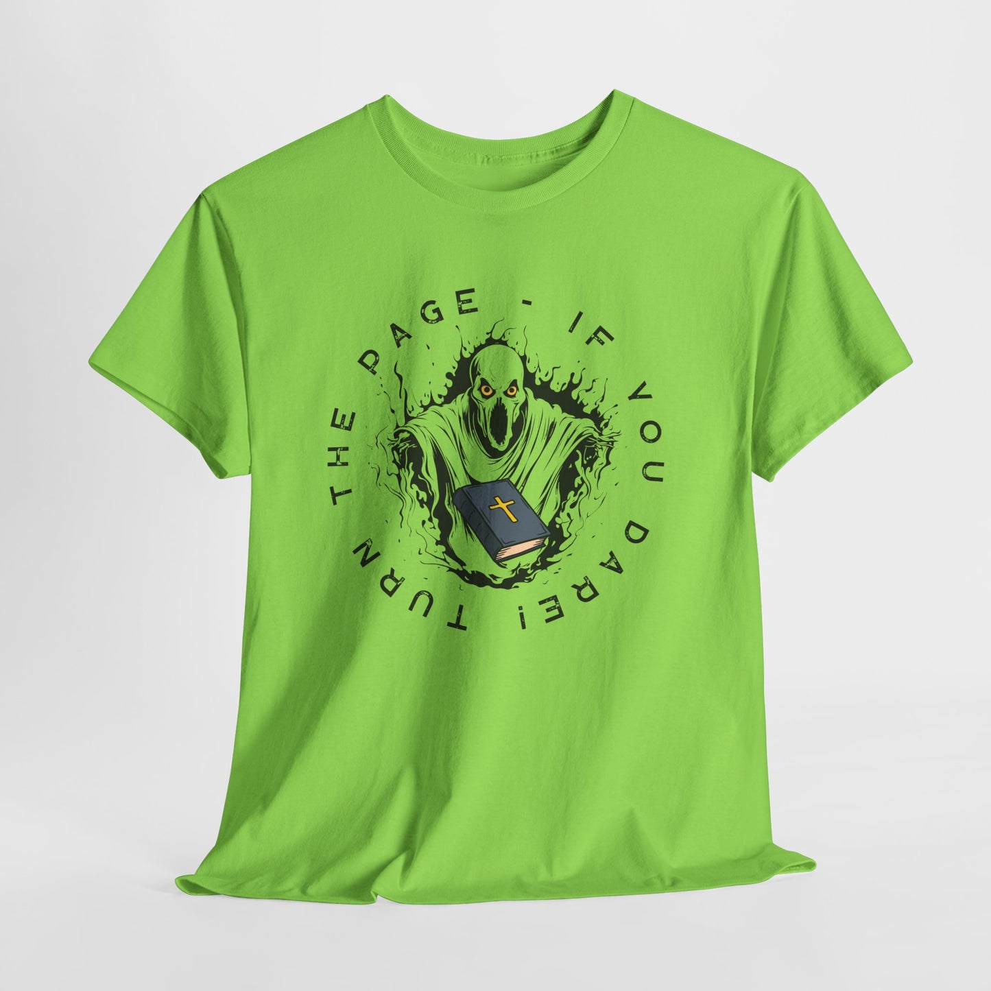 Teen/Adult Unisex Turn the Page If You Dare T-Shirt – Horror Book Graphic Tee