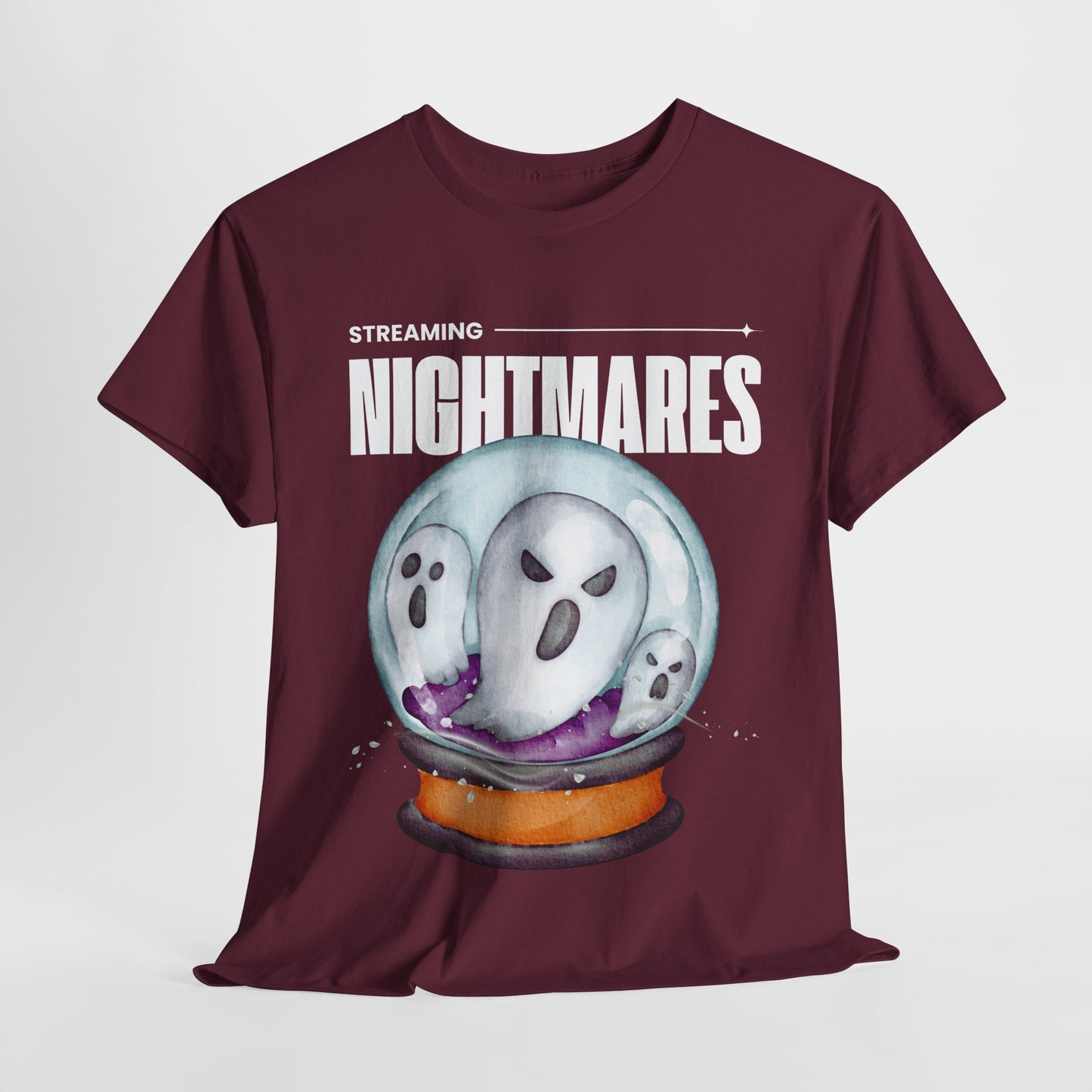 Teen/Adult Unisex "Streaming Nightmares" Ghost Globe T-Shirt โ Haunted Horror Apparel