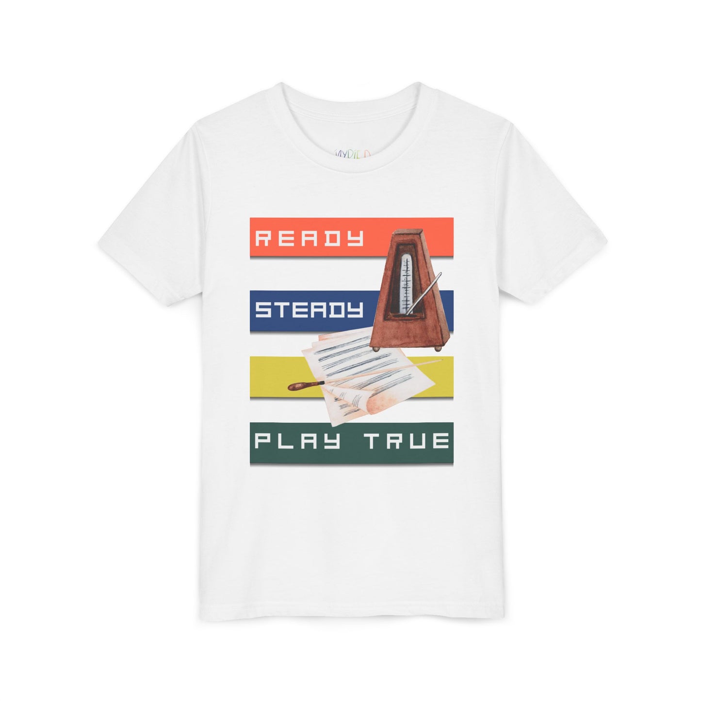 Youth Ready. Steady. Play True Tee – Metronome Shirt for Focused Young Musicians