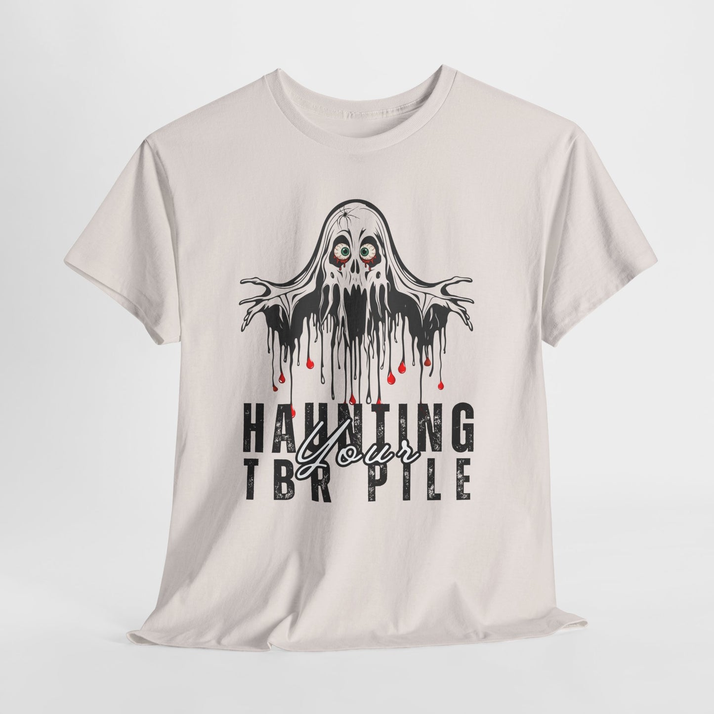 Teen/Adult Unisex Haunting Your TBR Pile T-Shirt – Horror Reader Graphic Tee