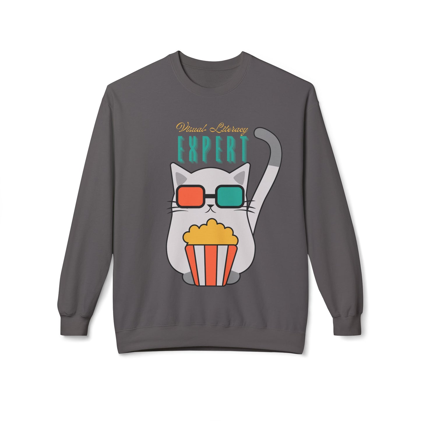 Teen/Adult Unisex Visual Literacy Expert Sweatshirt β Cute Cat Design for Movie & Book Lovers