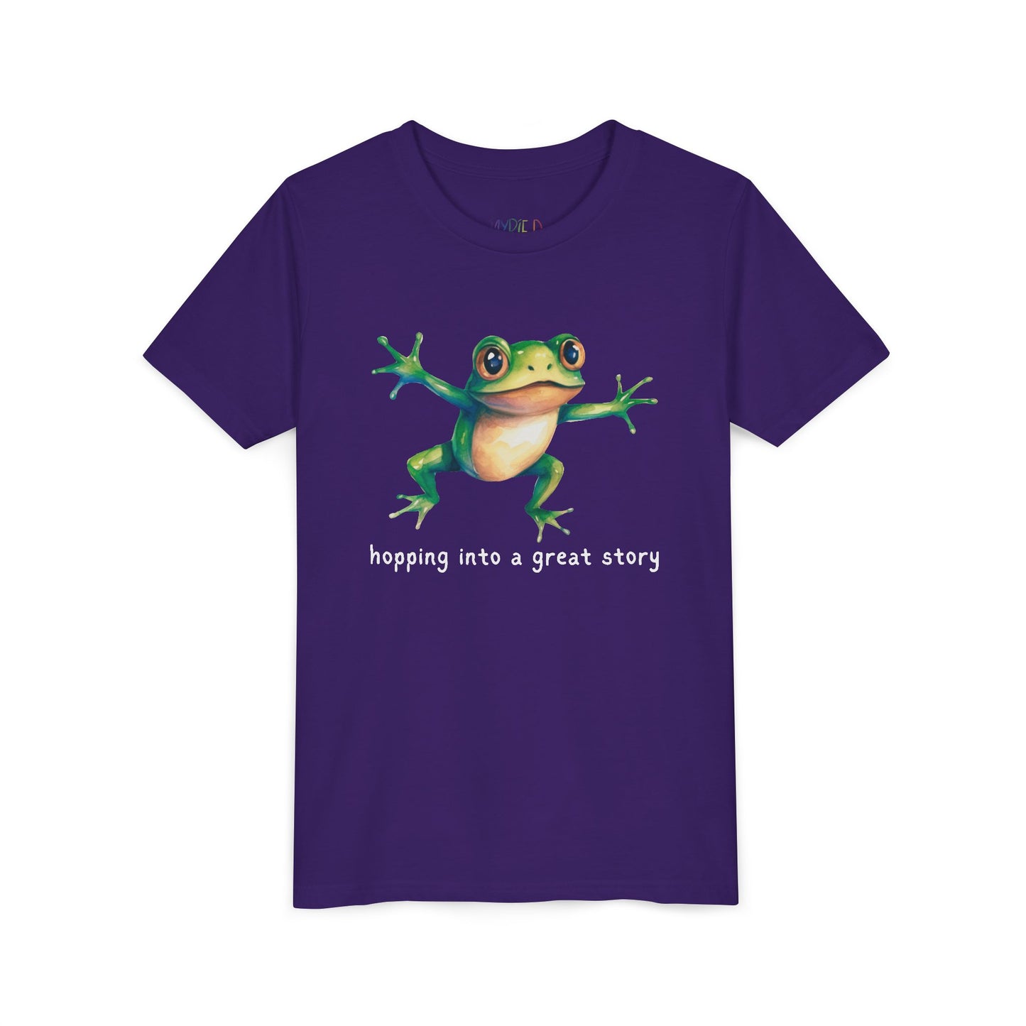 Youth Hopping Into a Great Story Tee β Frog Reading Shirt for Curious Young Readers