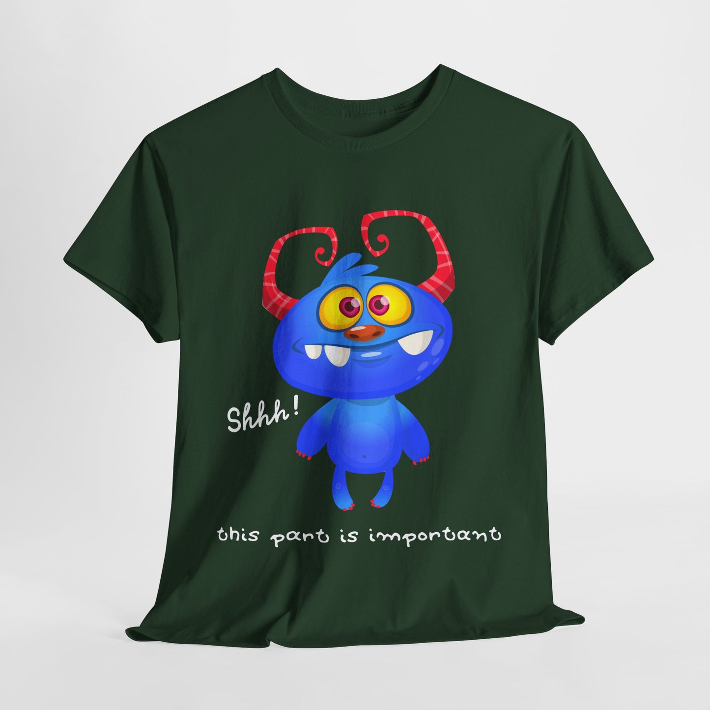 Teen/Adult Unisex “Shhh! This Part Is Important” Tee – Cute Blue Monster Quiet Zone Reading Shirt