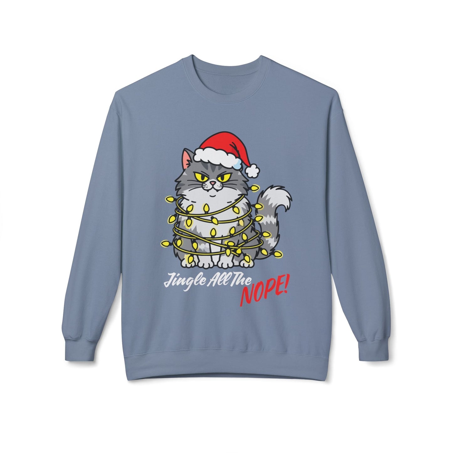 Teen/Adult Unisex Jingle All the Nope Cat Sweatshirt Printify