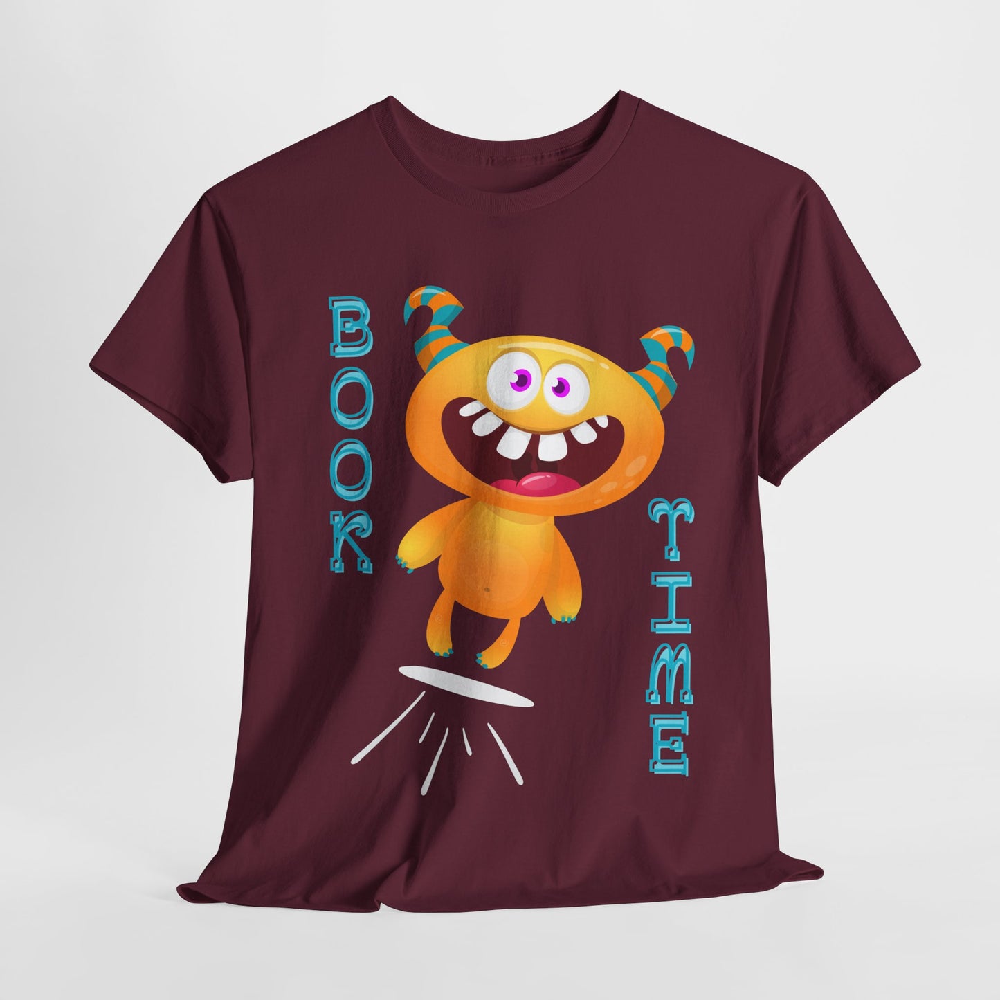Teen/Adult Unisex “Book Time” Tee – Playful Yellow Monster Reader Shirt for Book Lovers