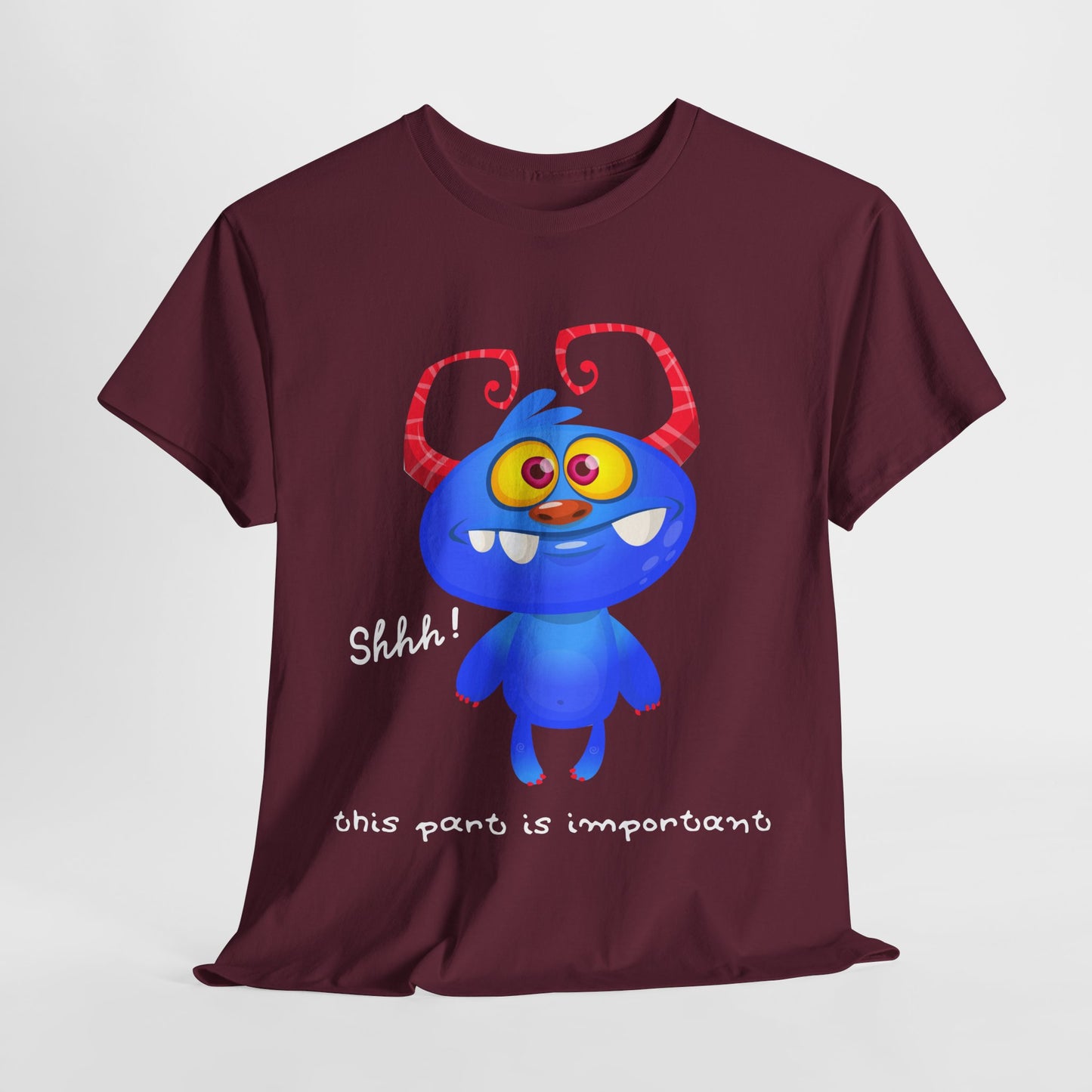 Teen/Adult Unisex “Shhh! This Part Is Important” Tee – Cute Blue Monster Quiet Zone Reading Shirt