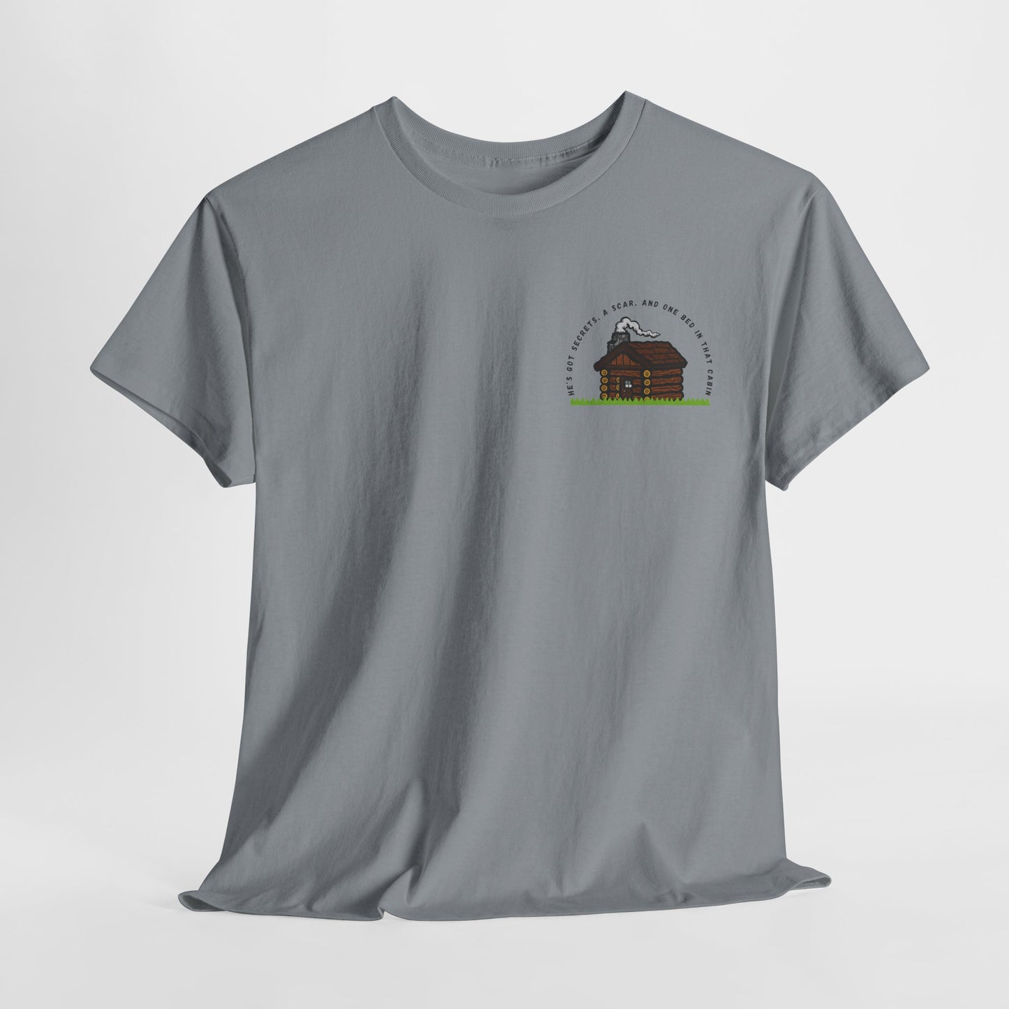 Teen/Adult Unisex Tee – He’s Got Secrets, a Scar, and One Bed in That Cabin (Little Edition)
