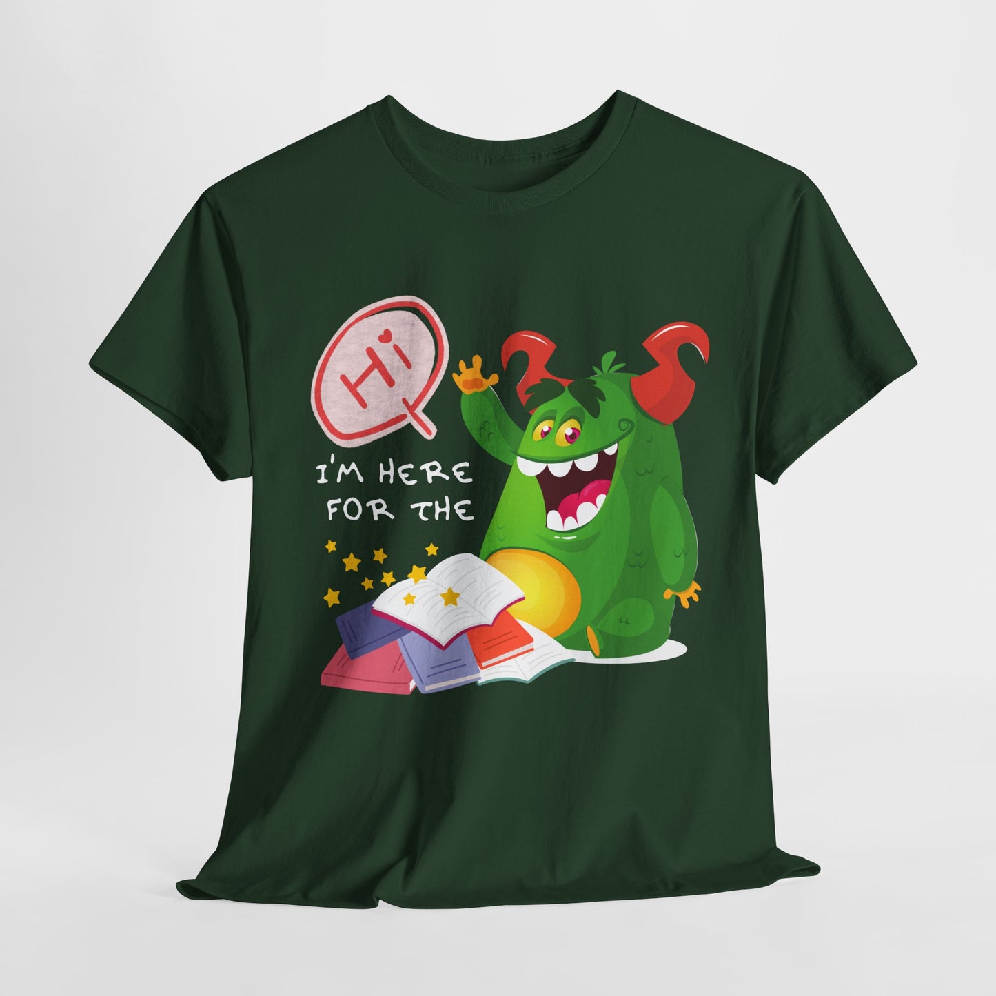 Teen/Adult Unisex “I’m Here for the Storytime” Tee – Cute Bookish Shirt for Fun-Loving Readers & Librarians