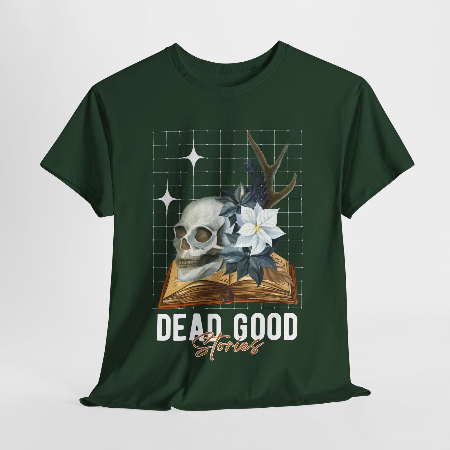 Teen/Adult Unisex Dead Good Stories T-Shirt β Skull & Book Horror Graphic Tee