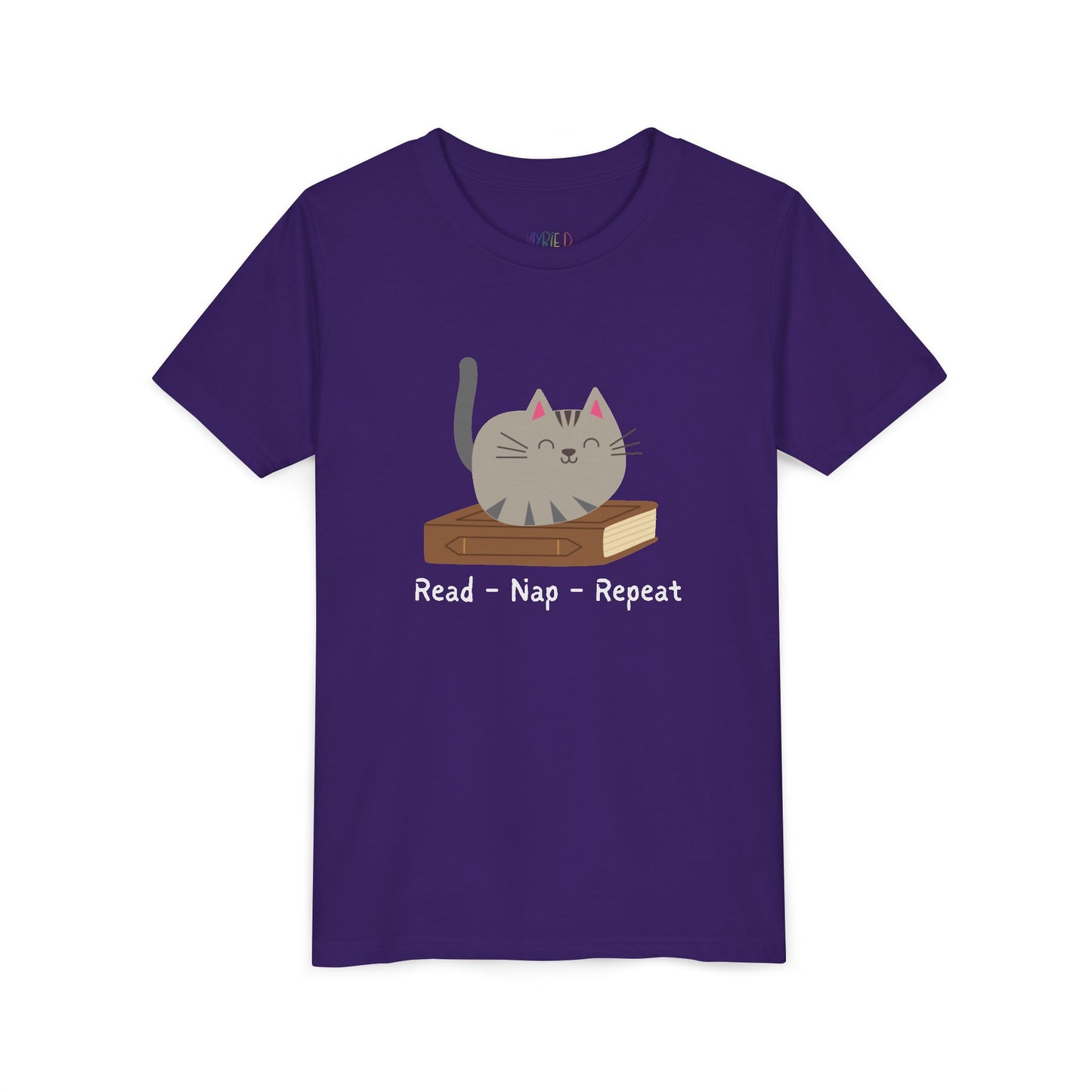 Youth Read β Nap β Repeat T-Shirt β Cozy Cat Tee for Bookish Kids