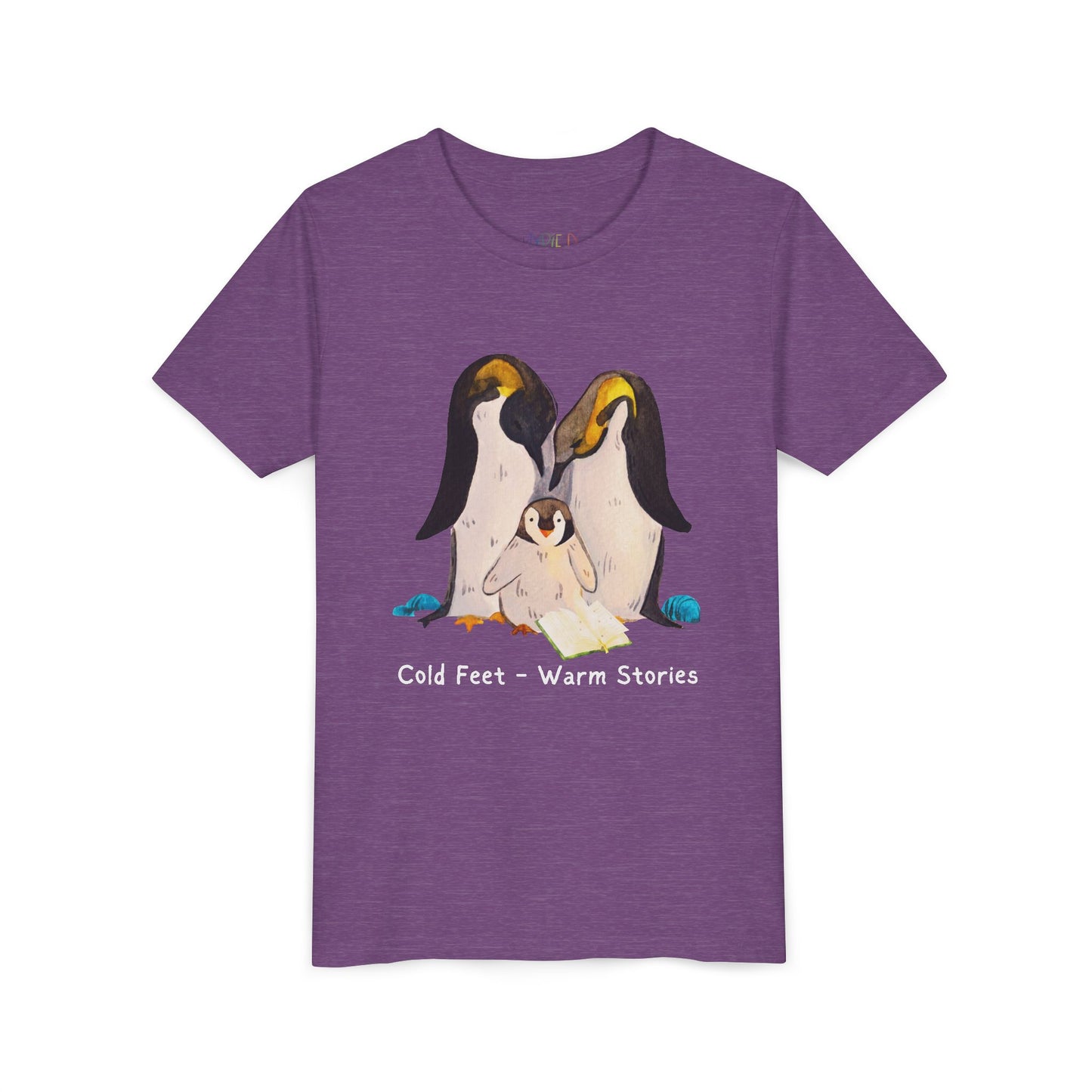 Youth Cold Feet β Warm Stories Tee β Cozy Penguin Shirt for Wintertime Readers