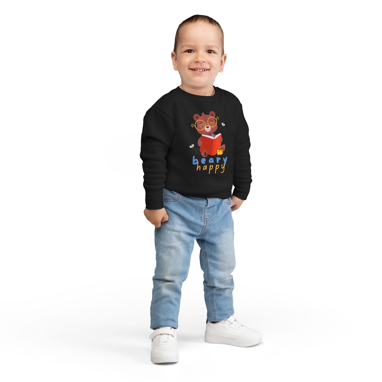 Toddler Beary Happy Sweatshirt β Cute Bear Reading Crewneck for Little Book Lovers