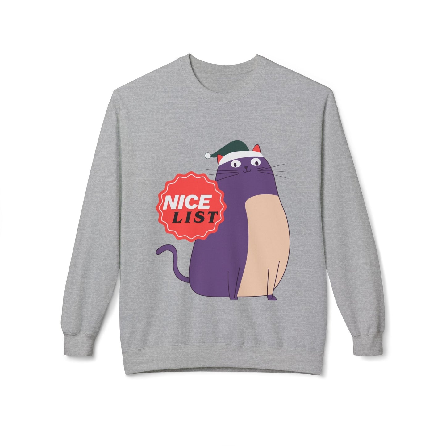 Teen/Adult Unisex Nice List Cat Sweatshirt – Festive Holiday Kitty Design Printify