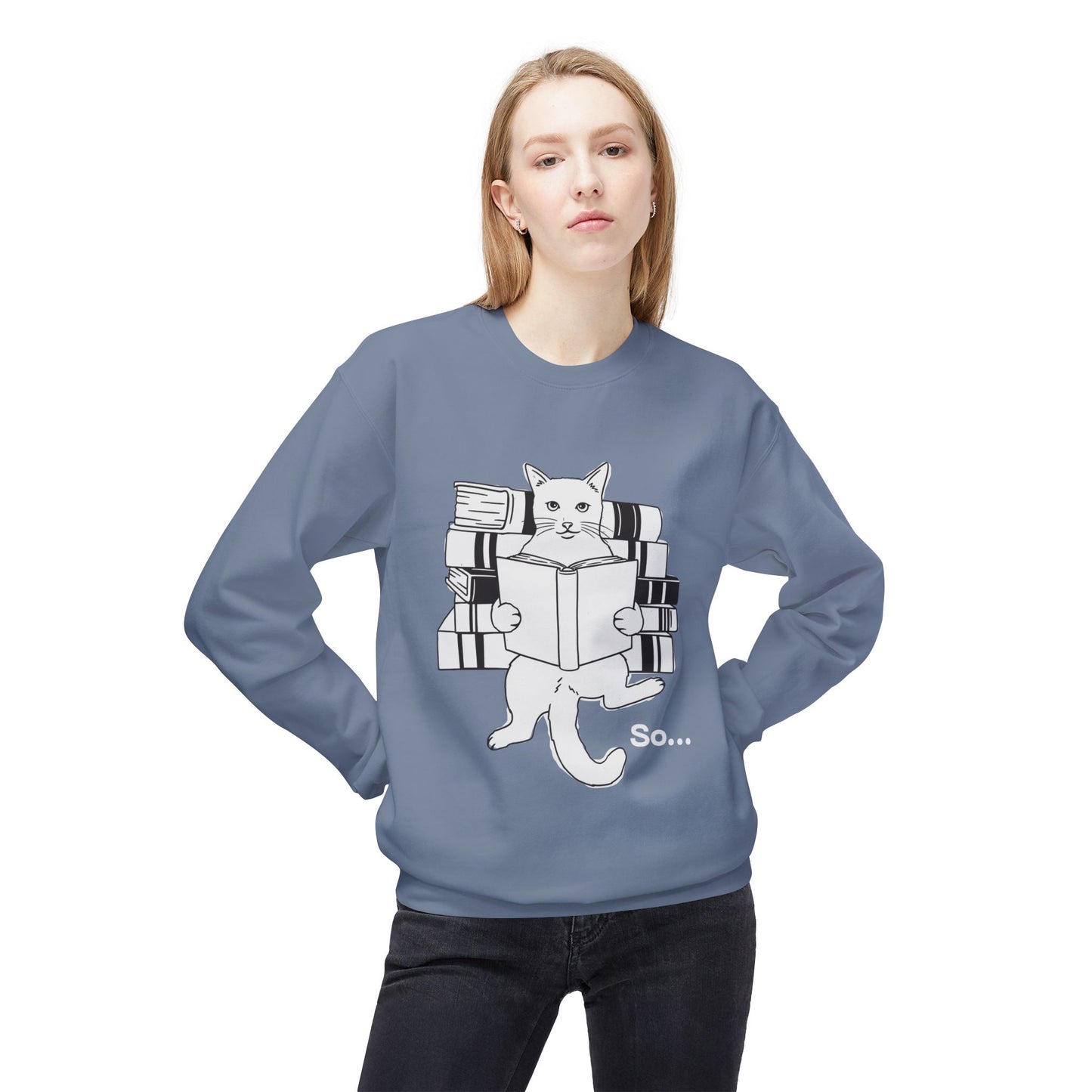 Teen/Adult Unisex So… Cat Reading Sweatshirt – Funny Book Lover Design for Introverts and Thinkers