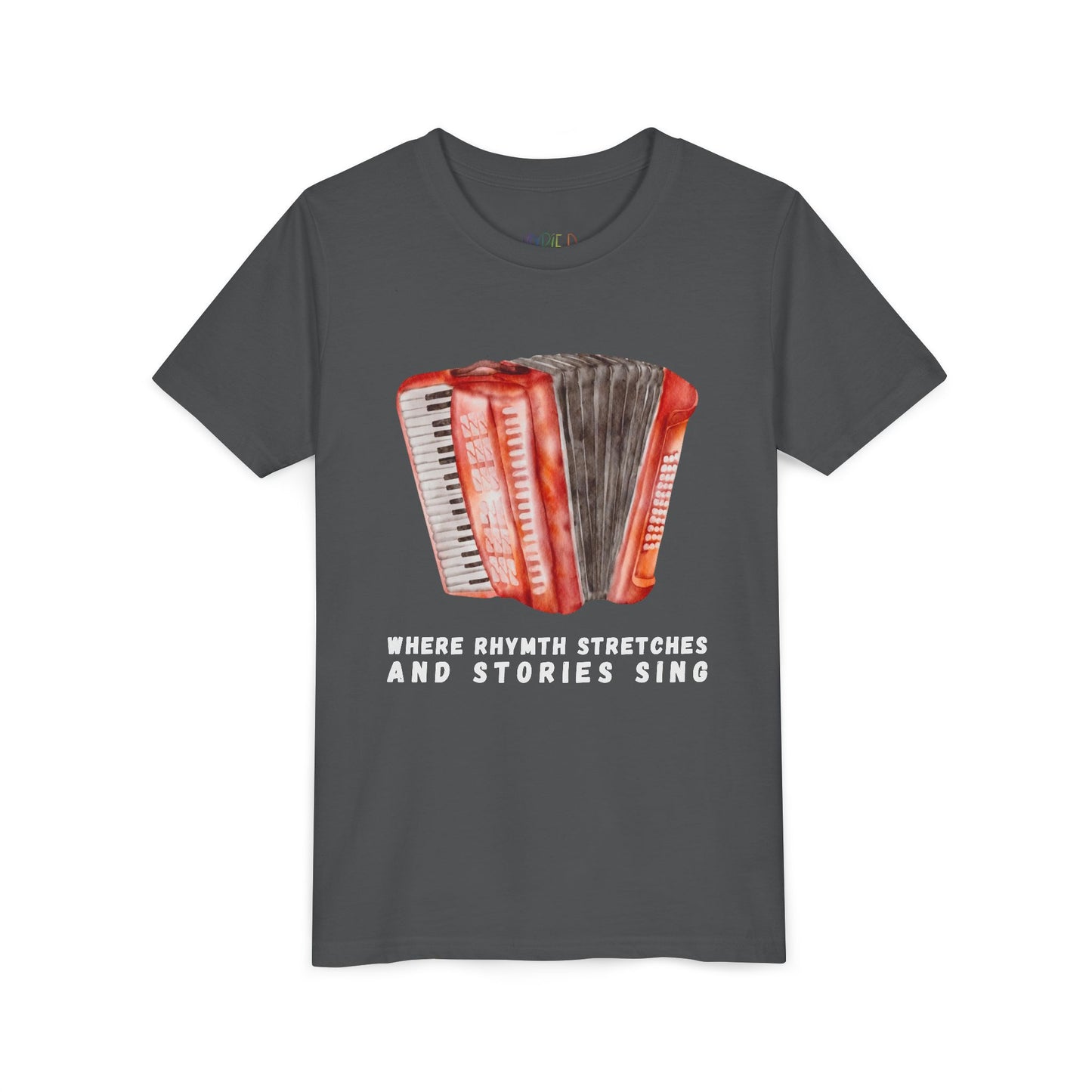 Youth Where Rhythm Stretches and Stories Sing Tee – Accordion Shirt for Creative Young Minds