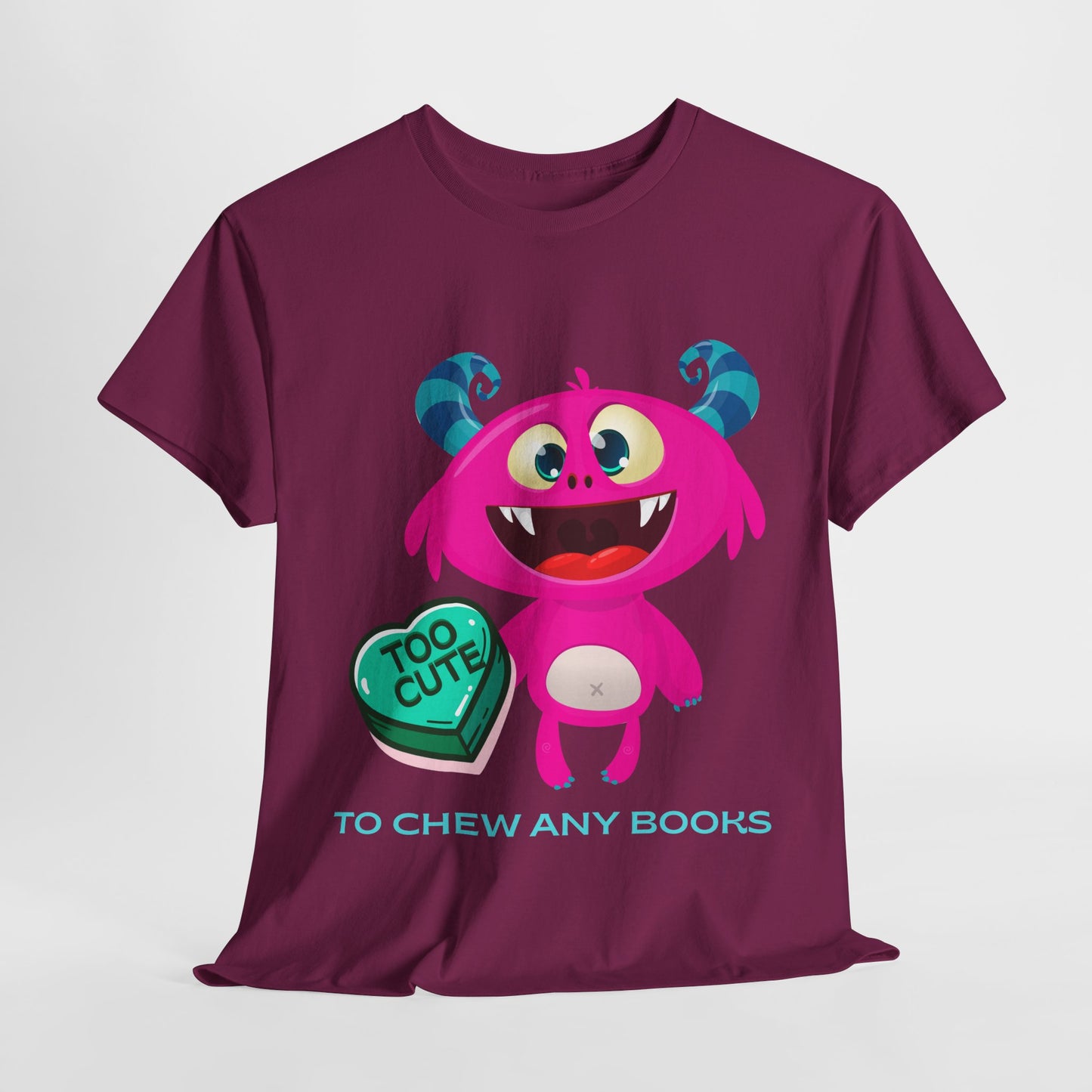 Teen/Adult Unisex Too Cute to Chew – Funny Reading Shirt for Monster Lovers & Book Fans