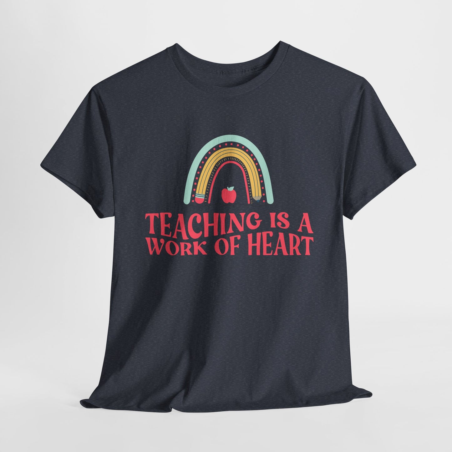 Teen/Adult Unisex Teaching Is a Work of Heart – Rainbow Apple Tee for Teachers