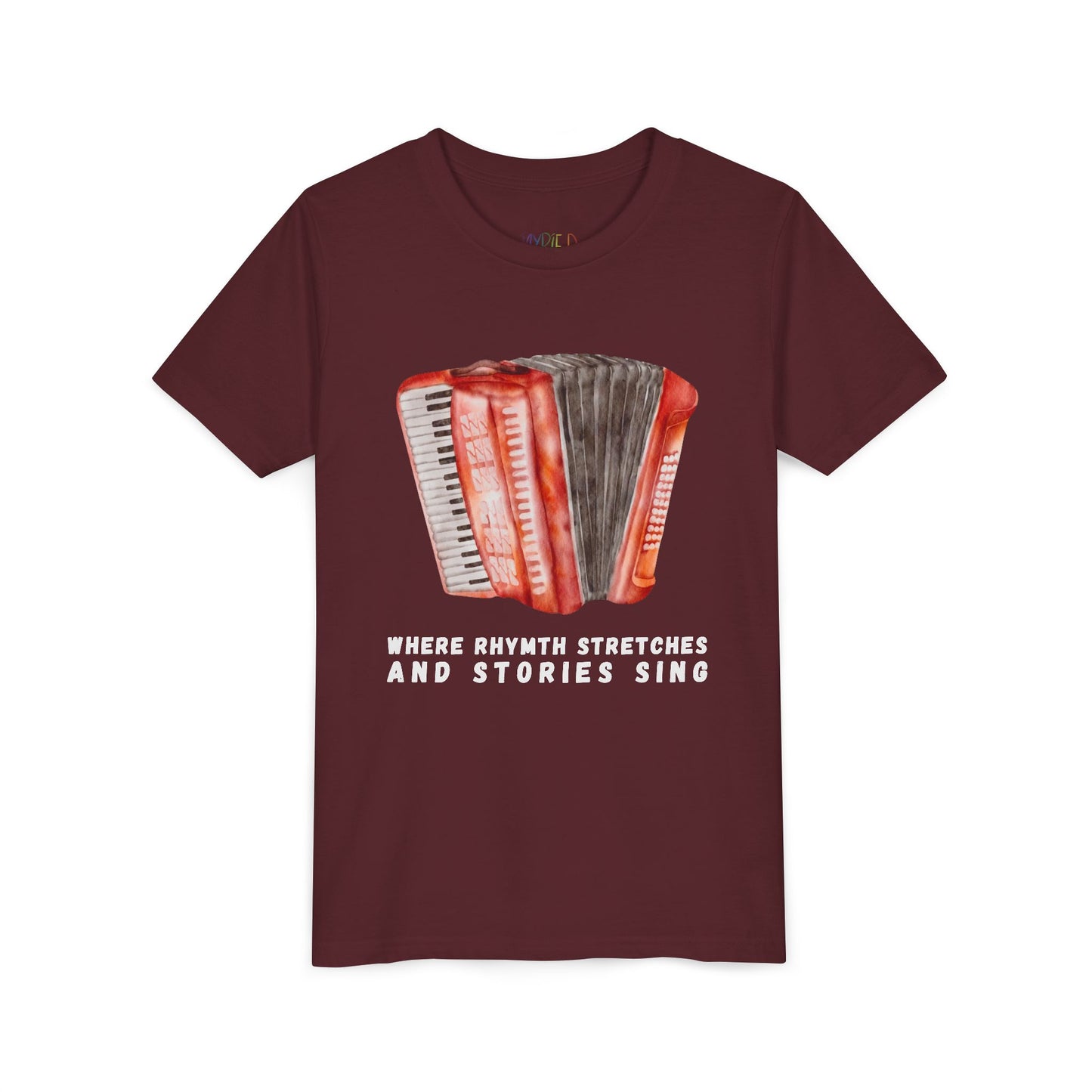 Youth Where Rhythm Stretches and Stories Sing Tee – Accordion Shirt for Creative Young Minds