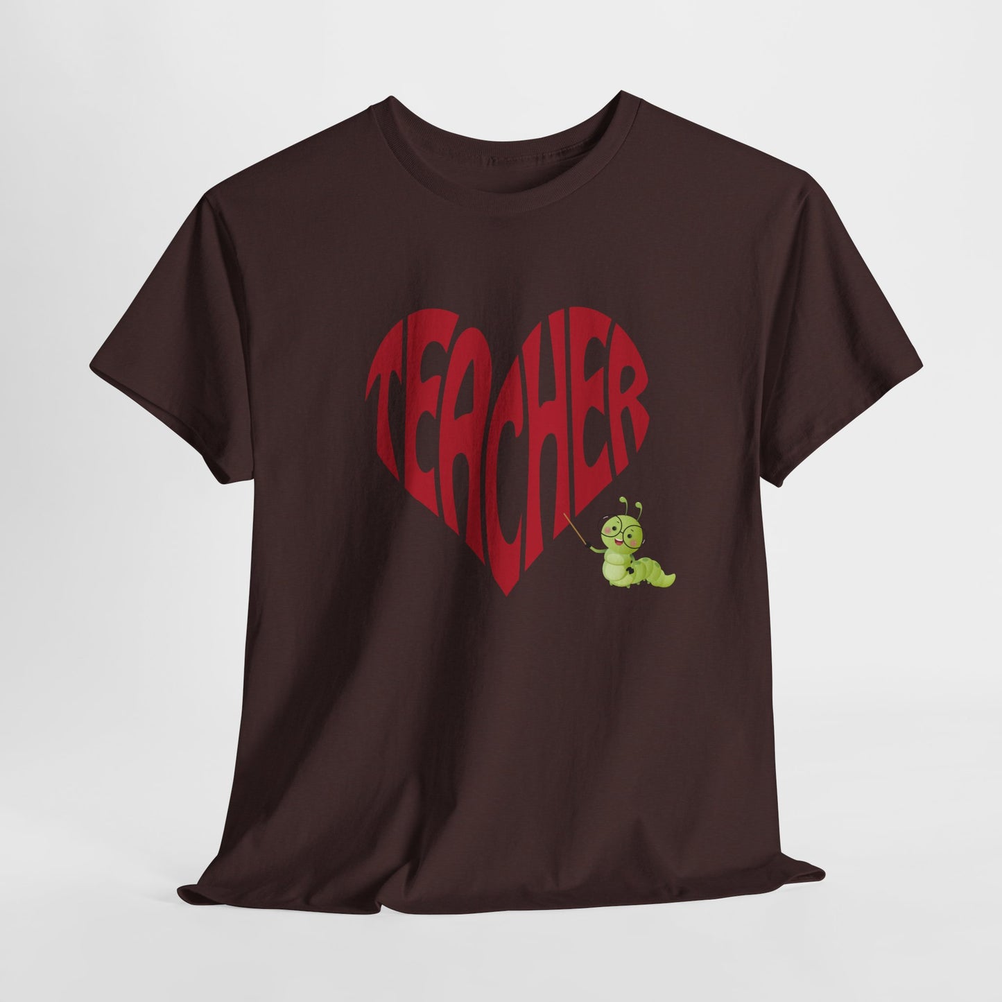 Teen/Adult Unisex Teacher Heart Tee – Retro Style with Bookworm Charm