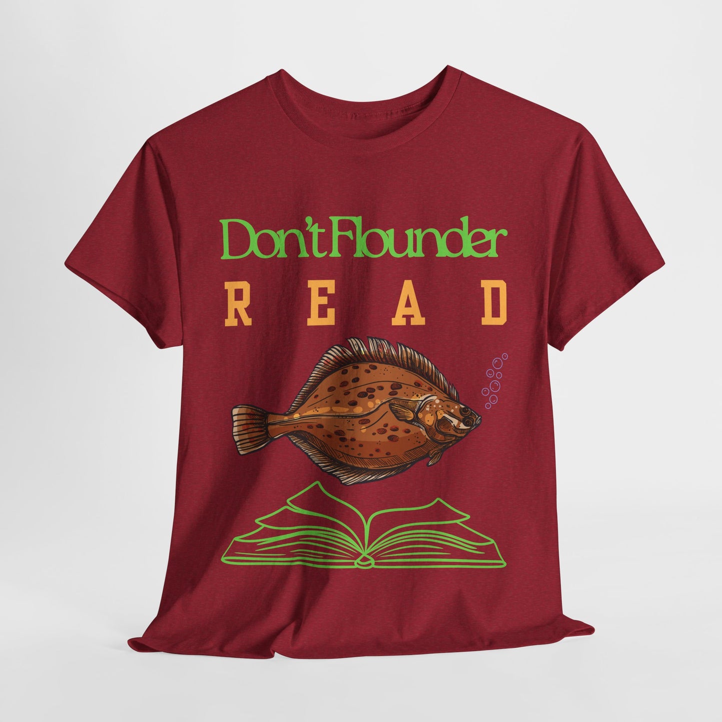 Teen/Adult Unisex Don’t Flounder Read Tee – Funny Fish Pun Shirt for Book Lovers