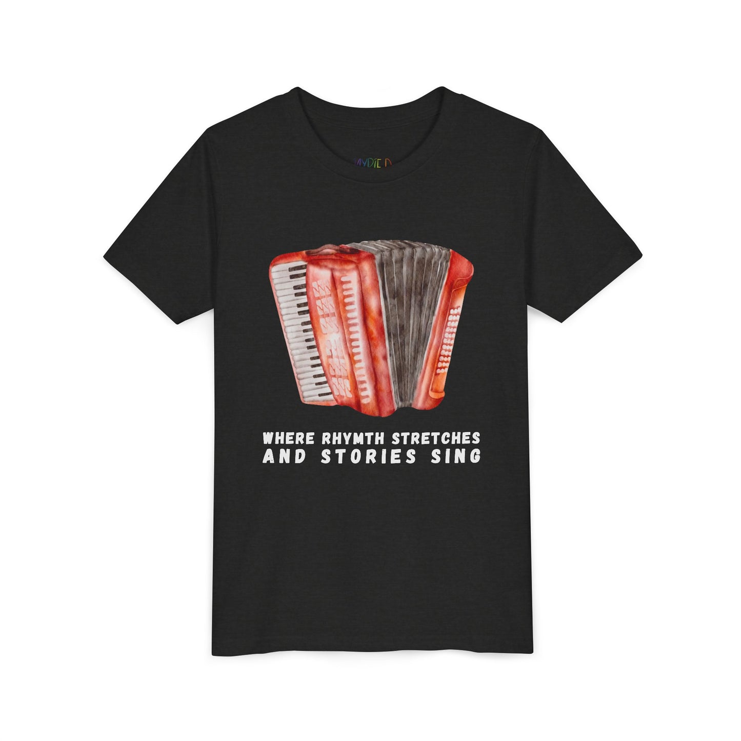 Youth Where Rhythm Stretches and Stories Sing Tee – Accordion Shirt for Creative Young Minds
