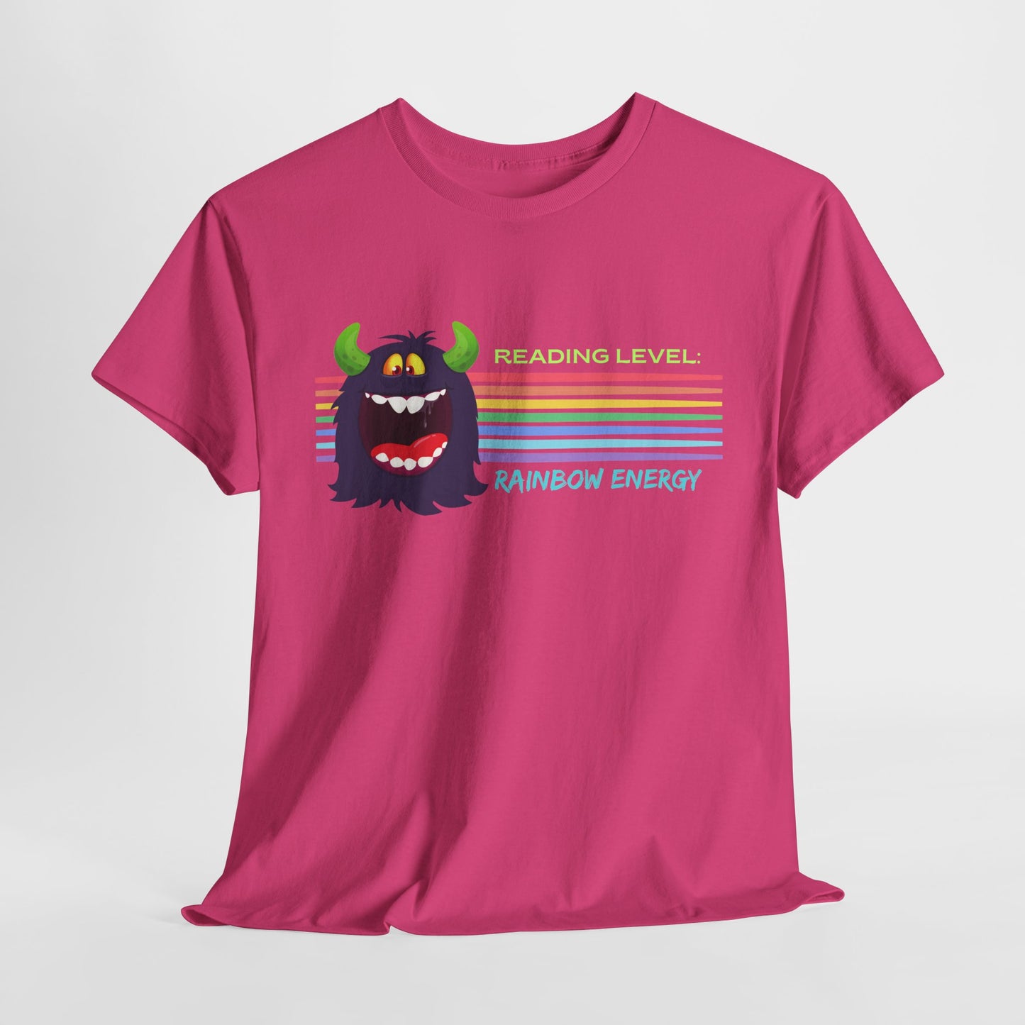 Teen/Adult Unisex “Rainbow Energy” Reading Shirt – Retro Monster Tee for Vibrant Book Lovers