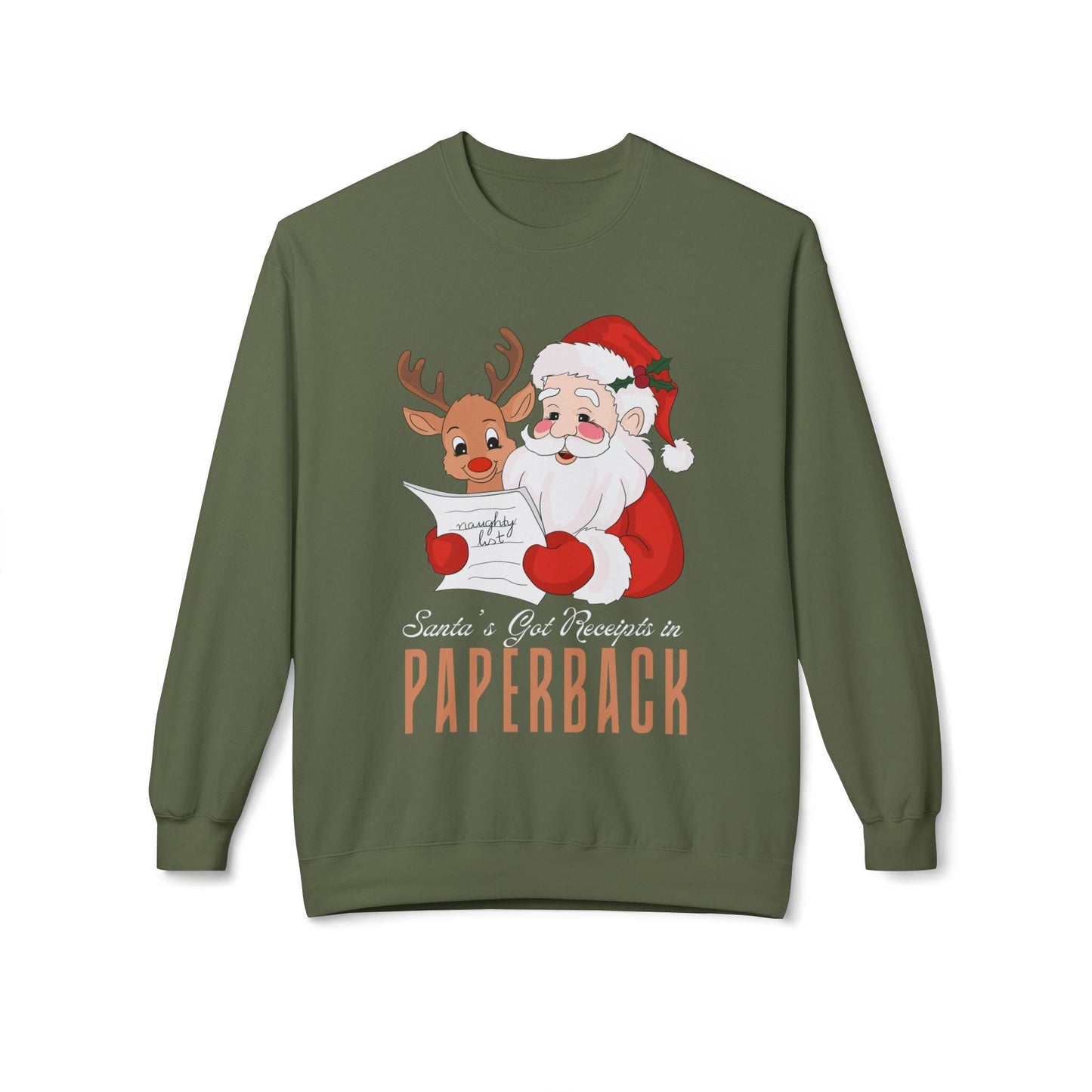 Teen/Adult Unisex Santa’s Got Receipts in Paperback Sweatshirt – Funny Christmas Book Lover Design Printify