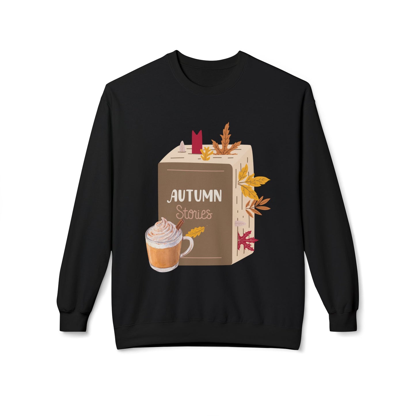 Teen/Adult Unisex Autumn Stories Sweatshirt – Fall Book Lover Crewneck with Coffee & Leaves