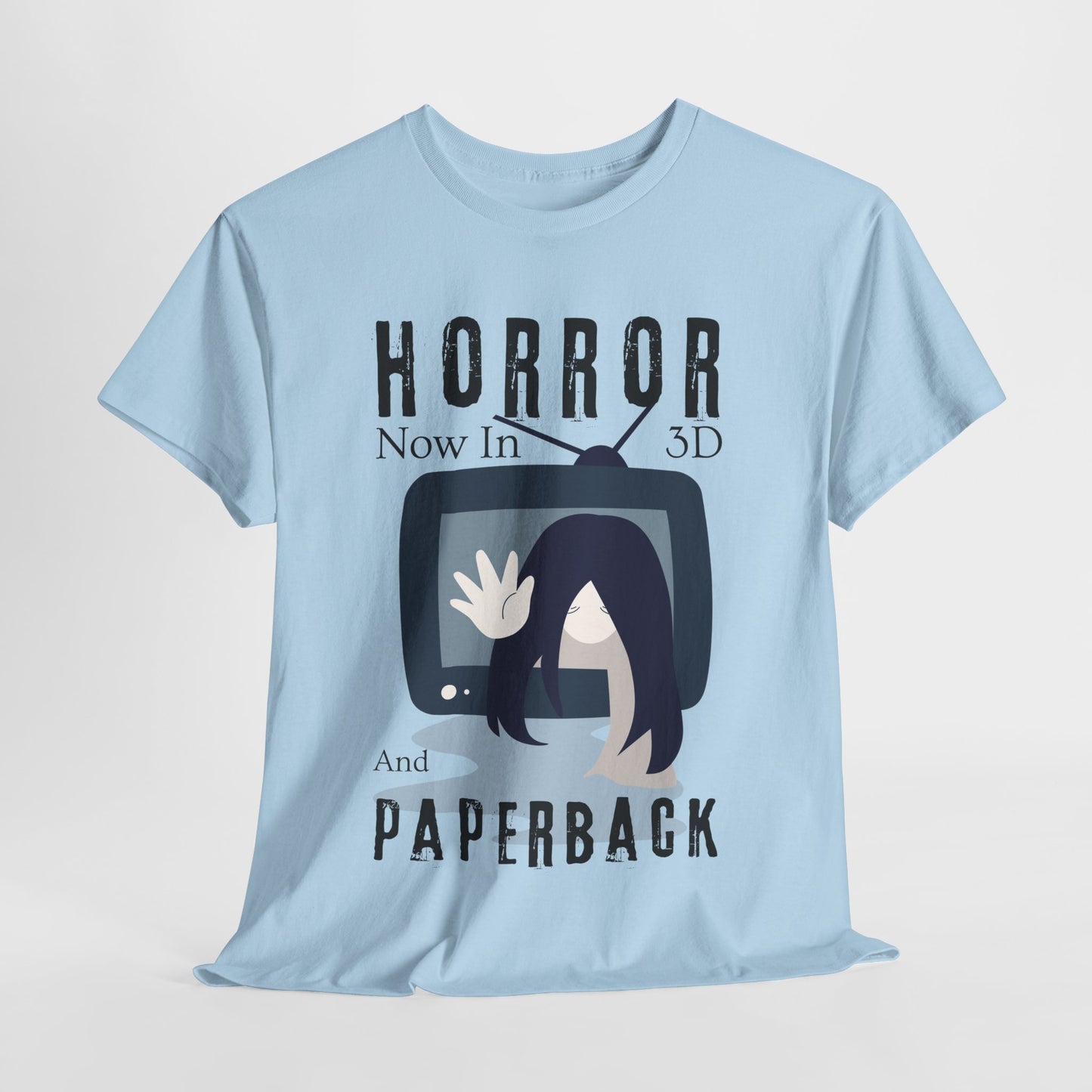 Teen/Adult Unisex Horror in 3D and Paperback T-Shirt – Creepy Retro Graphic Tee