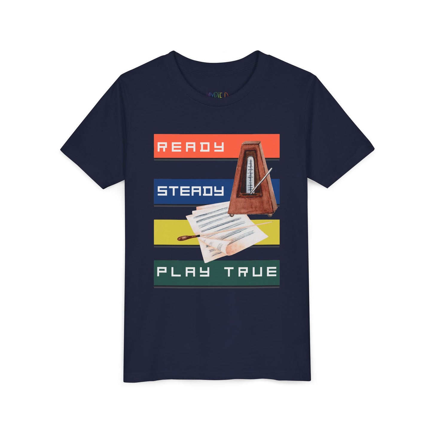 Youth Ready. Steady. Play True Tee – Metronome Shirt for Focused Young Musicians