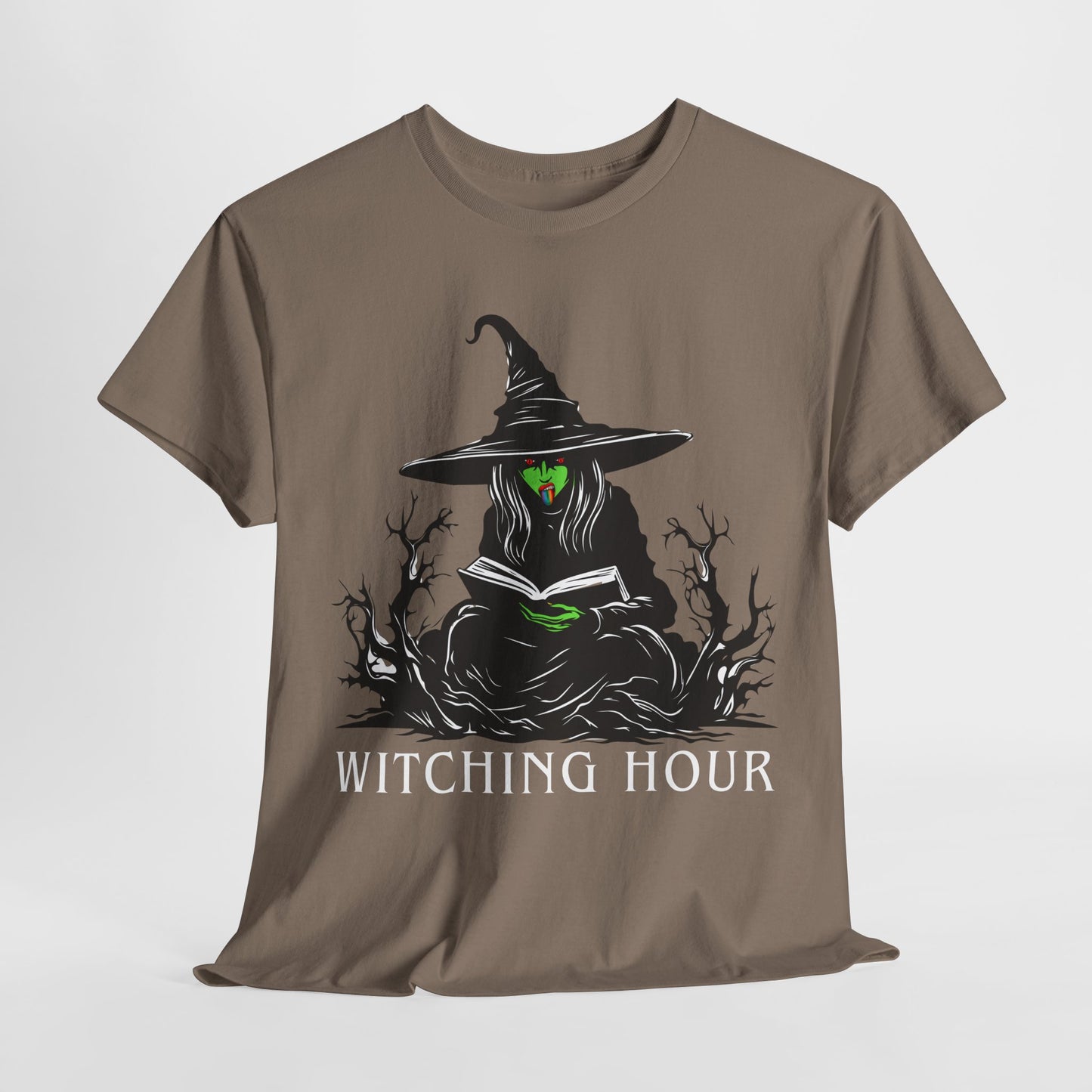 Teen/Adult Unisex Witching Hour T-Shirt – Spooky Reading Witch Graphic Tee