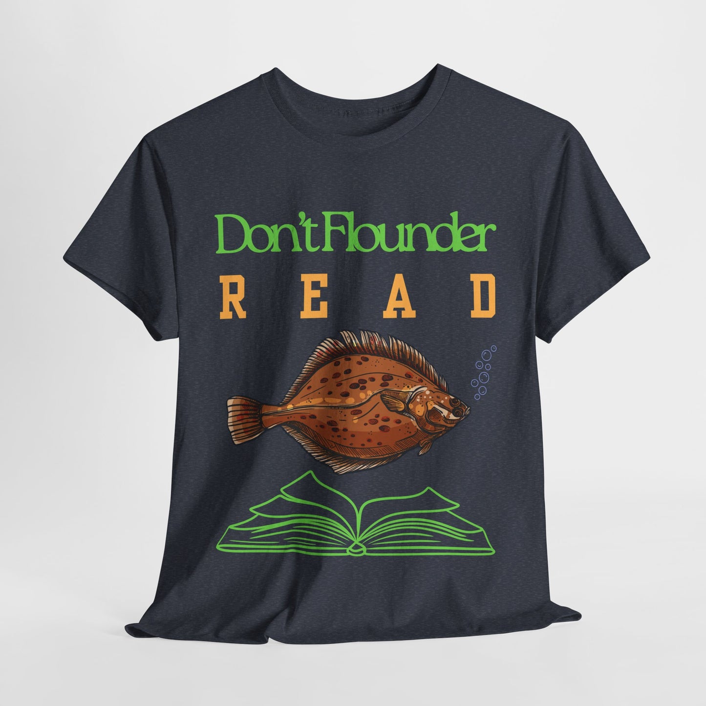 Teen/Adult Unisex Don’t Flounder Read Tee – Funny Fish Pun Shirt for Book Lovers